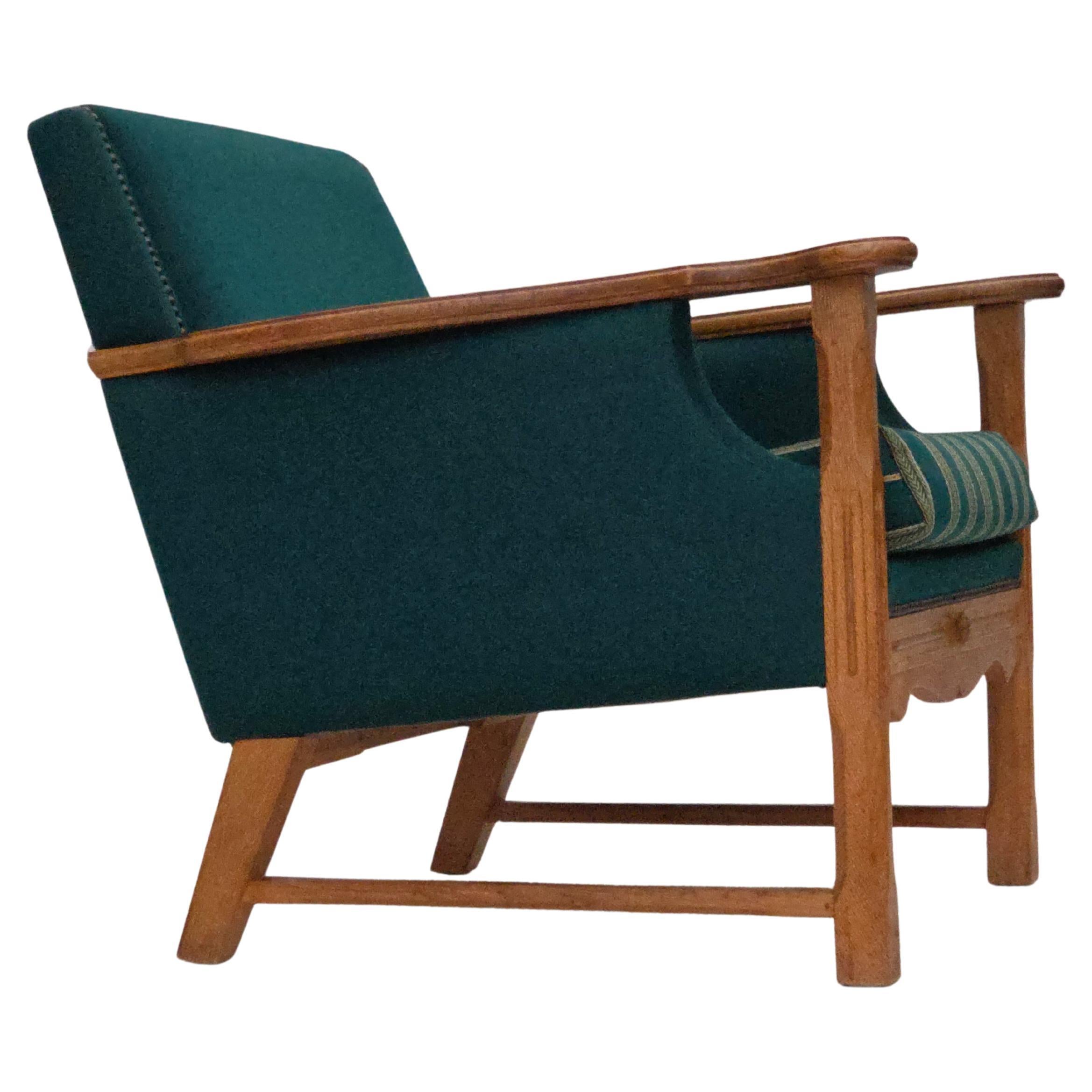 1970s, Danish armchair, furniture wool, solid oak wood.
