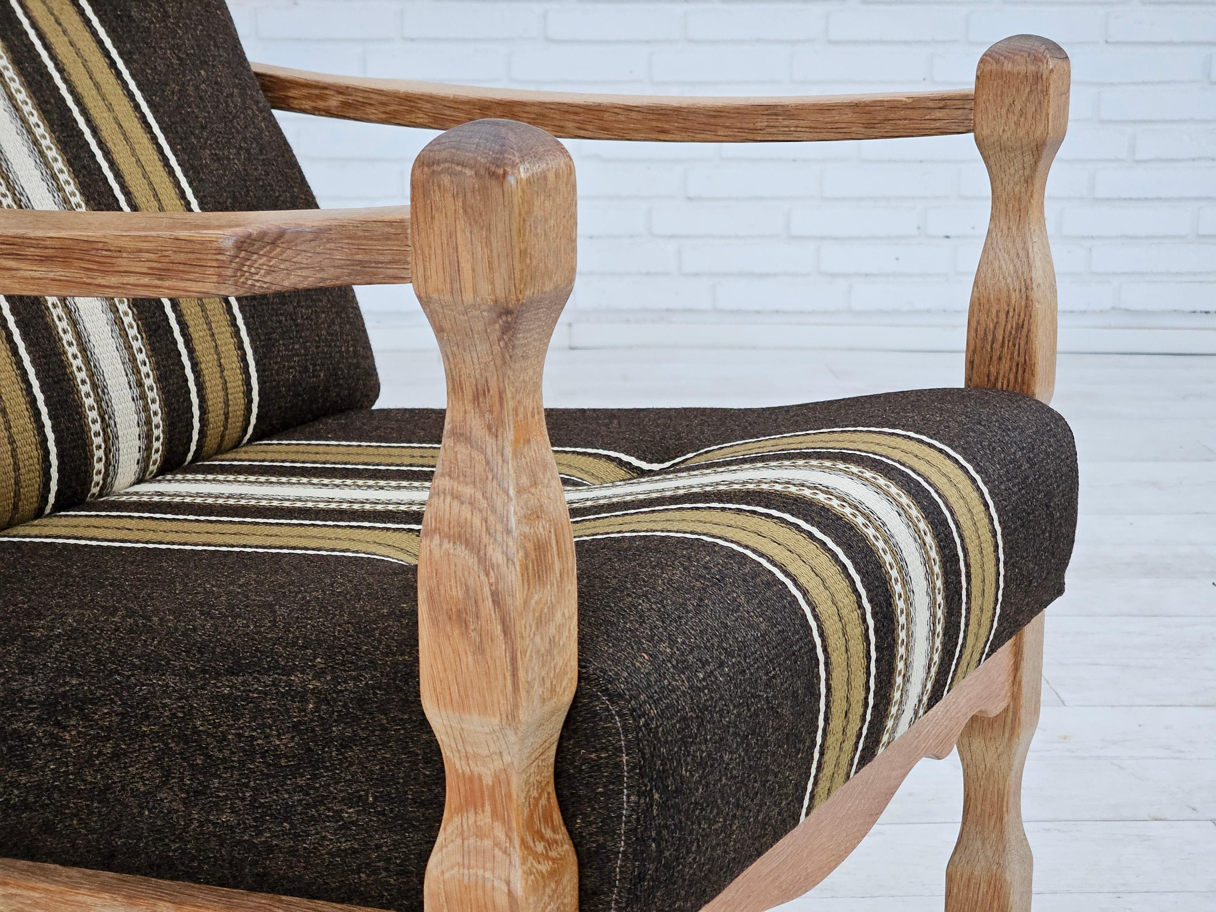 Años 70, sillón danés, mueble de lana, madera maciza de roble, original. en venta 3