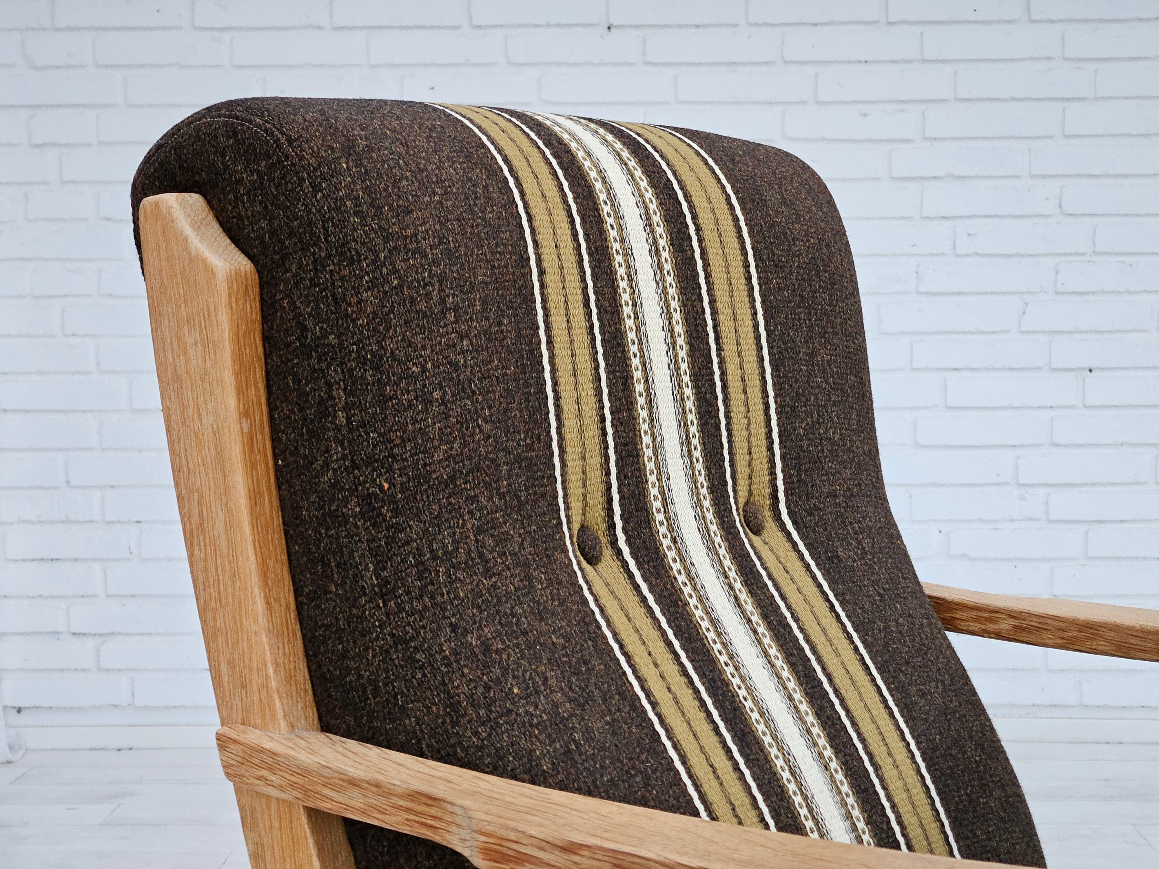 Años 70, sillón danés, mueble de lana, madera maciza de roble, original. en venta 4