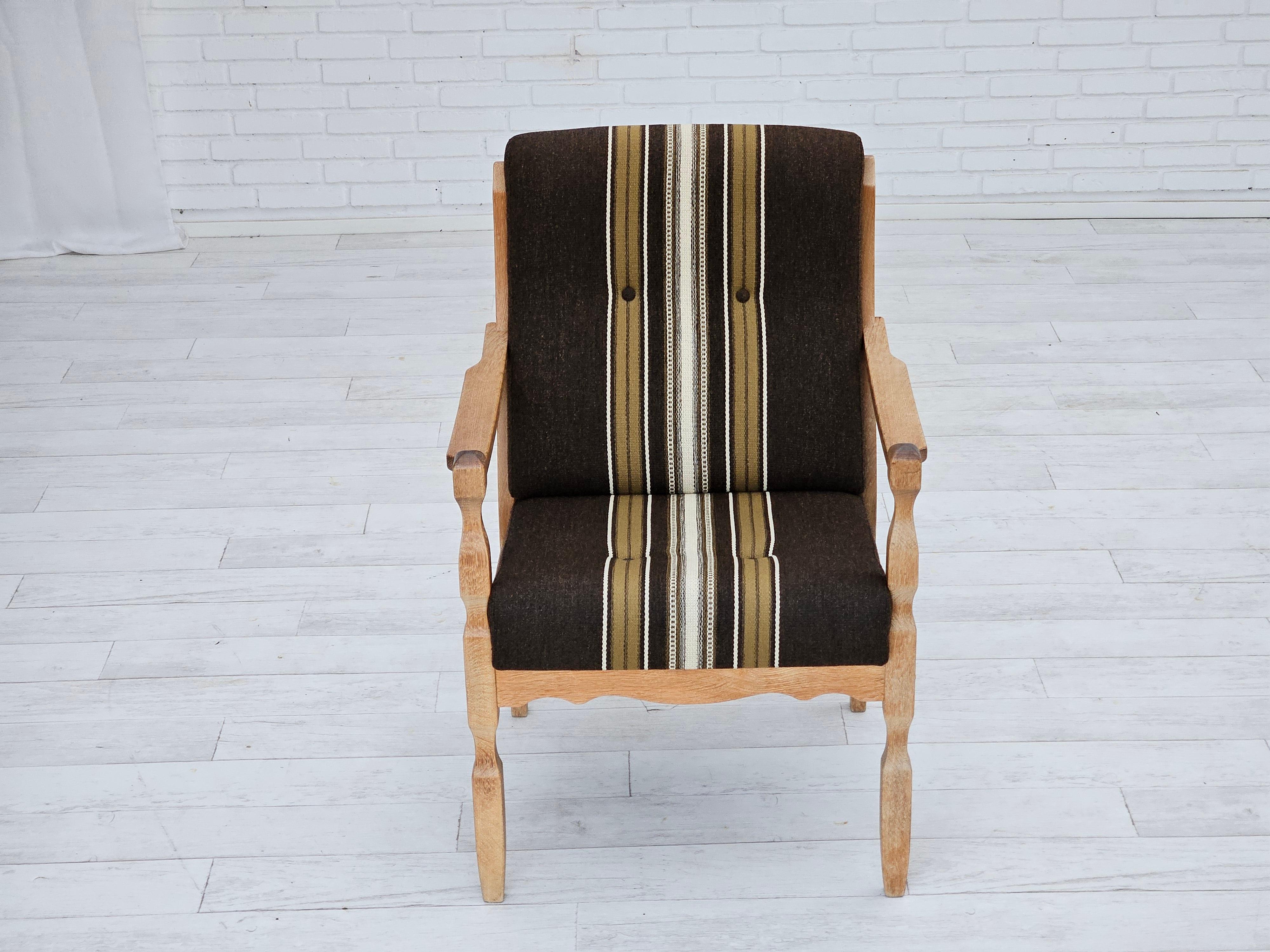 Años 70, sillón danés, mueble de lana, madera maciza de roble, original. Escandinavo moderno en venta
