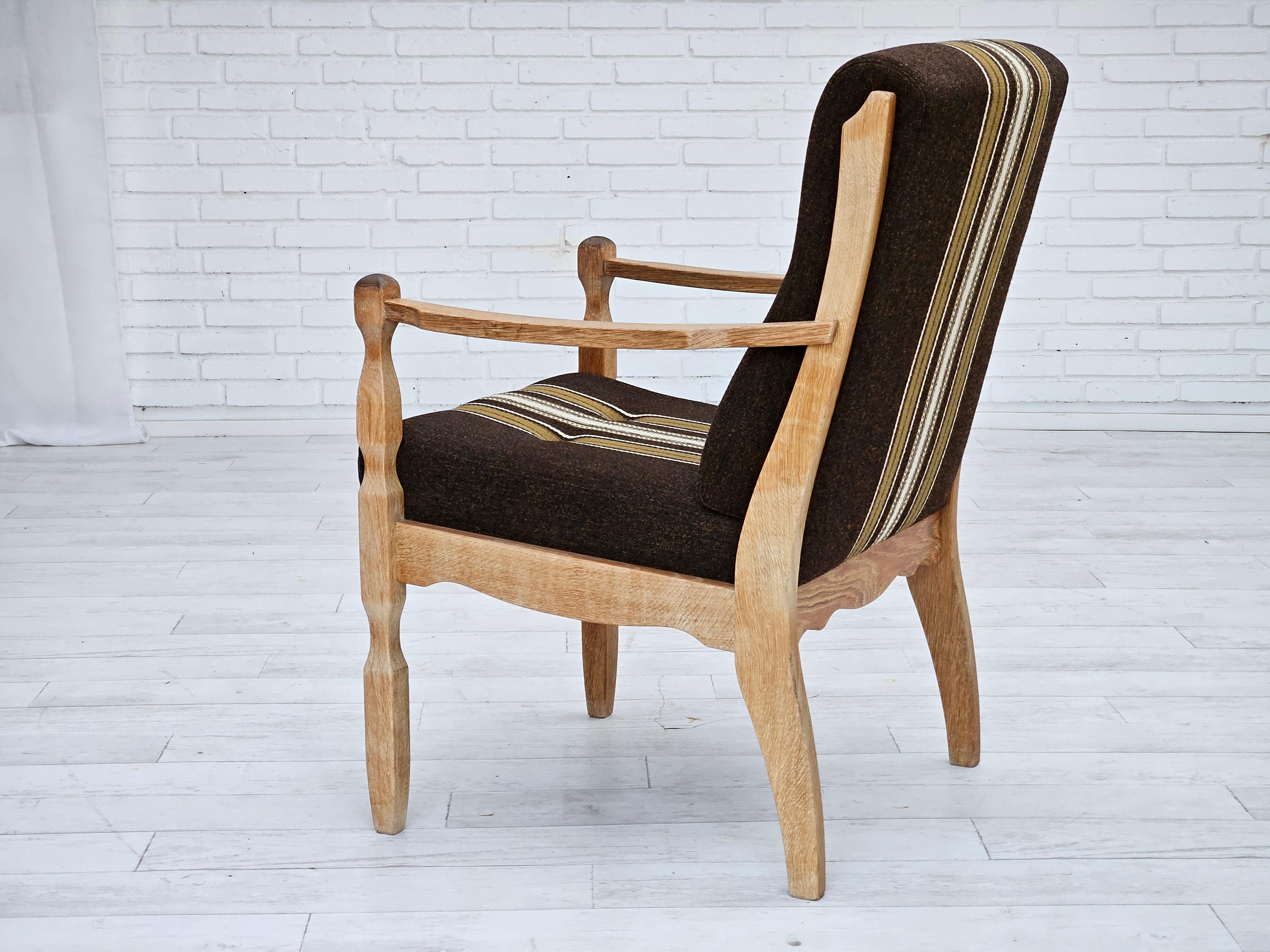 Años 70, sillón danés, mueble de lana, madera maciza de roble, original. finales del siglo XX en venta
