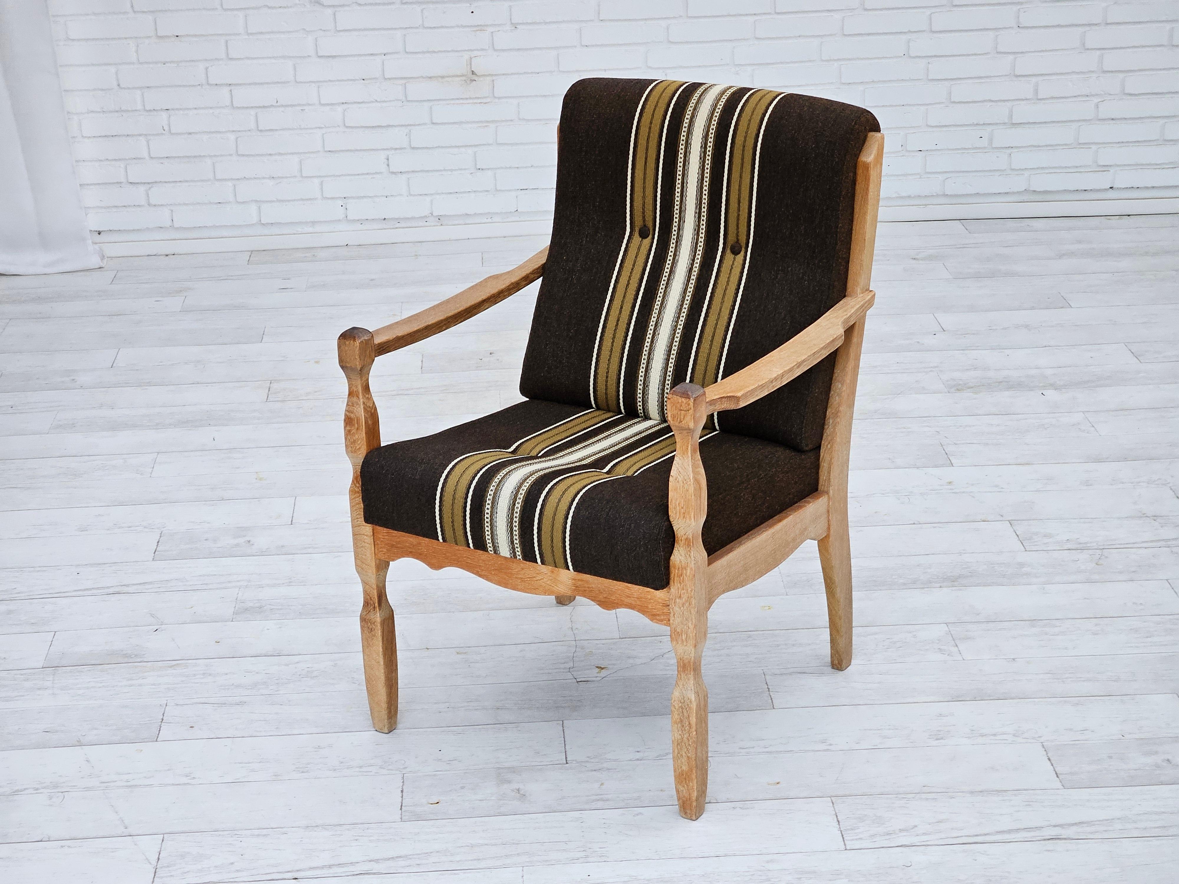 Años 70, sillón danés, mueble de lana, madera maciza de roble, original. en venta 1