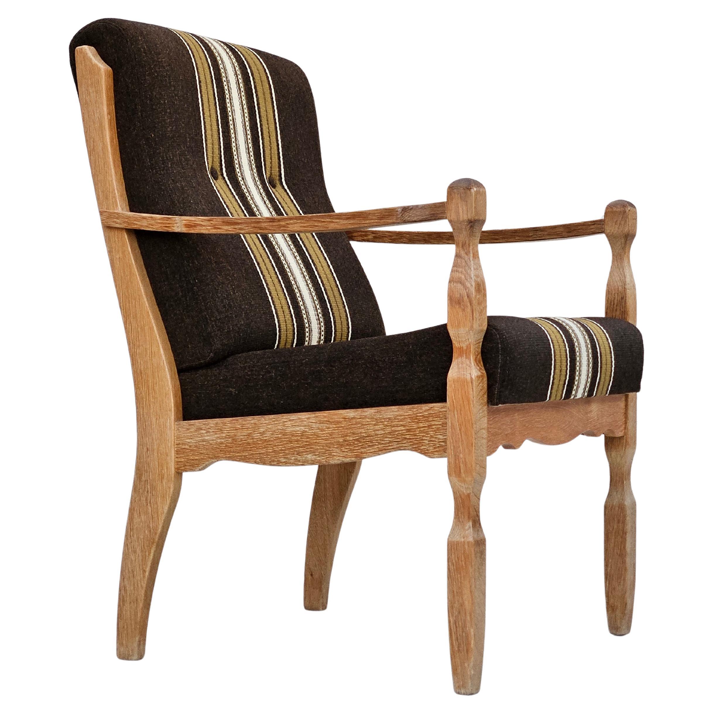 Años 70, sillón danés, mueble de lana, madera maciza de roble, original. en venta