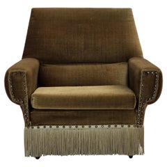 1970s, Danish armchair, green furniture velour, ash wood legs.