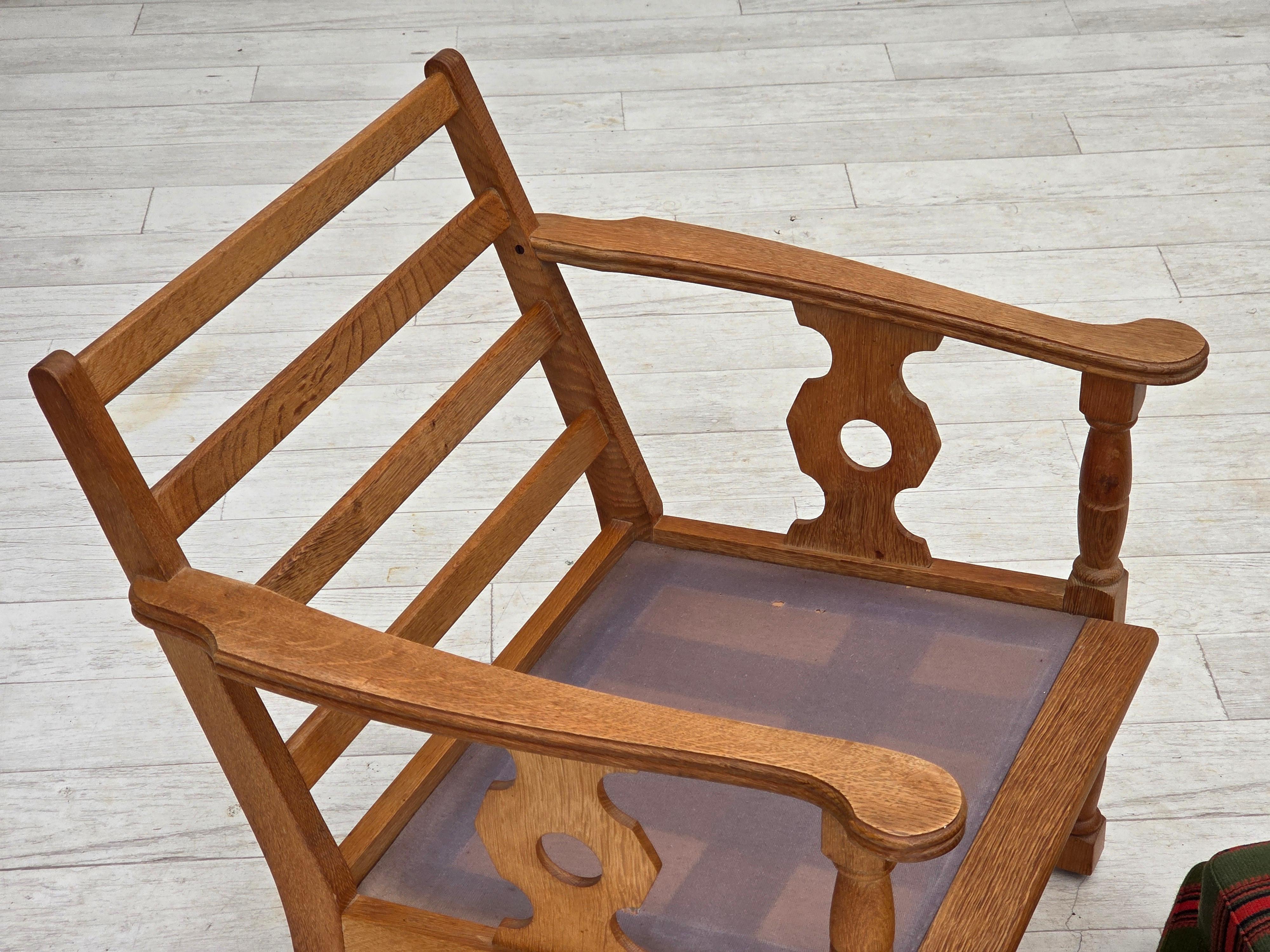 Años 70, sillón danés, muebles de lana verde, madera maciza de roble. en venta 5