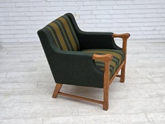 Años 70, sillón danés, muebles de lana verde, madera maciza de roble.