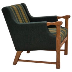 Años 70, sillón danés, muebles de lana verde, madera maciza de roble.