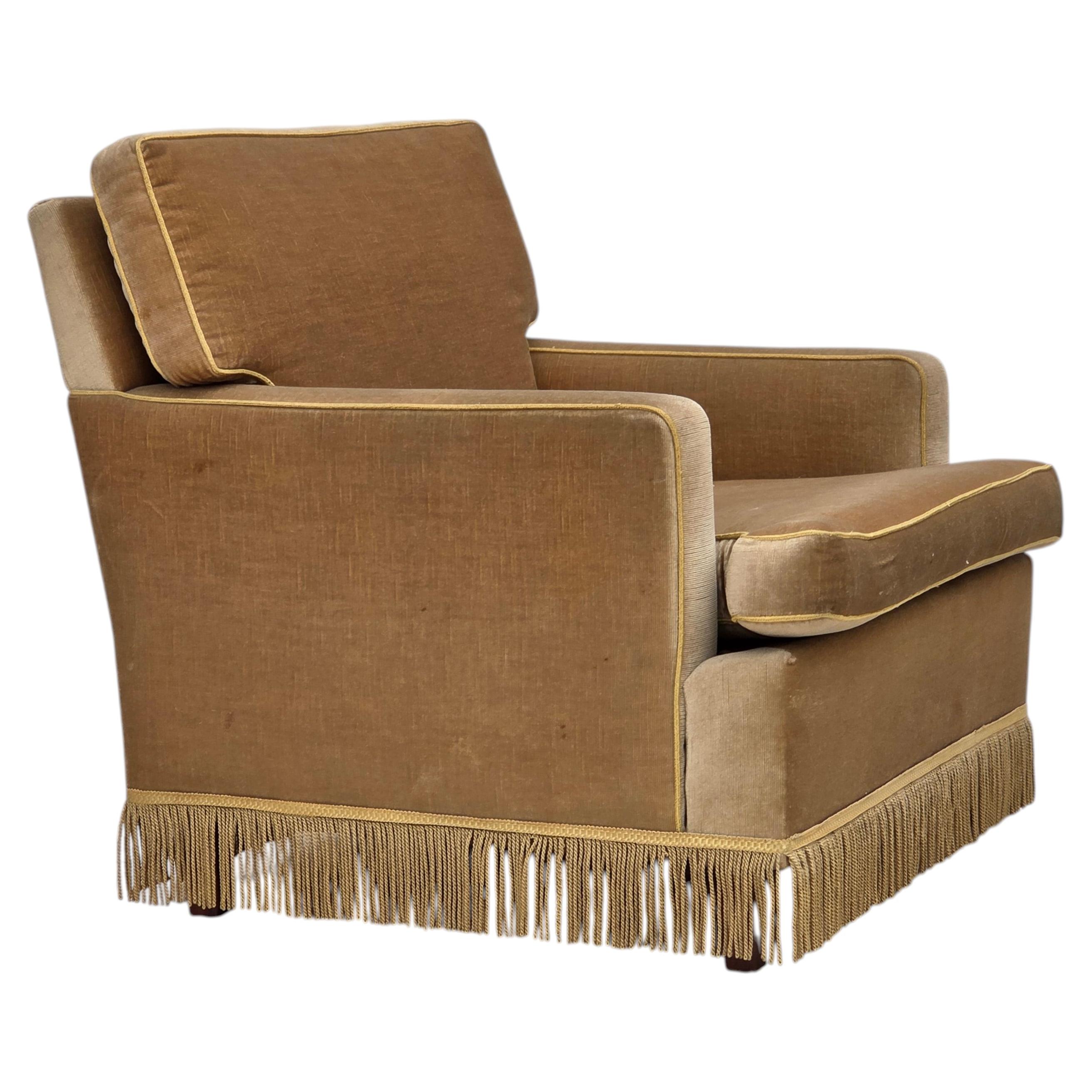 1970s, Danish armchair, honey yellow furniture velour.