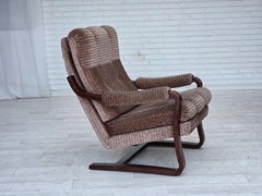 1970s, Danish armchair, light brown furniture corduroy, dark beech wood.