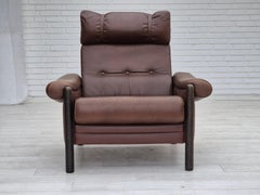 1970s, Danish armchair, original condition, furniture leather, dark oak wood.