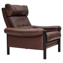 1970s, Danish armchair, original condition, furniture leather, dark oak wood.