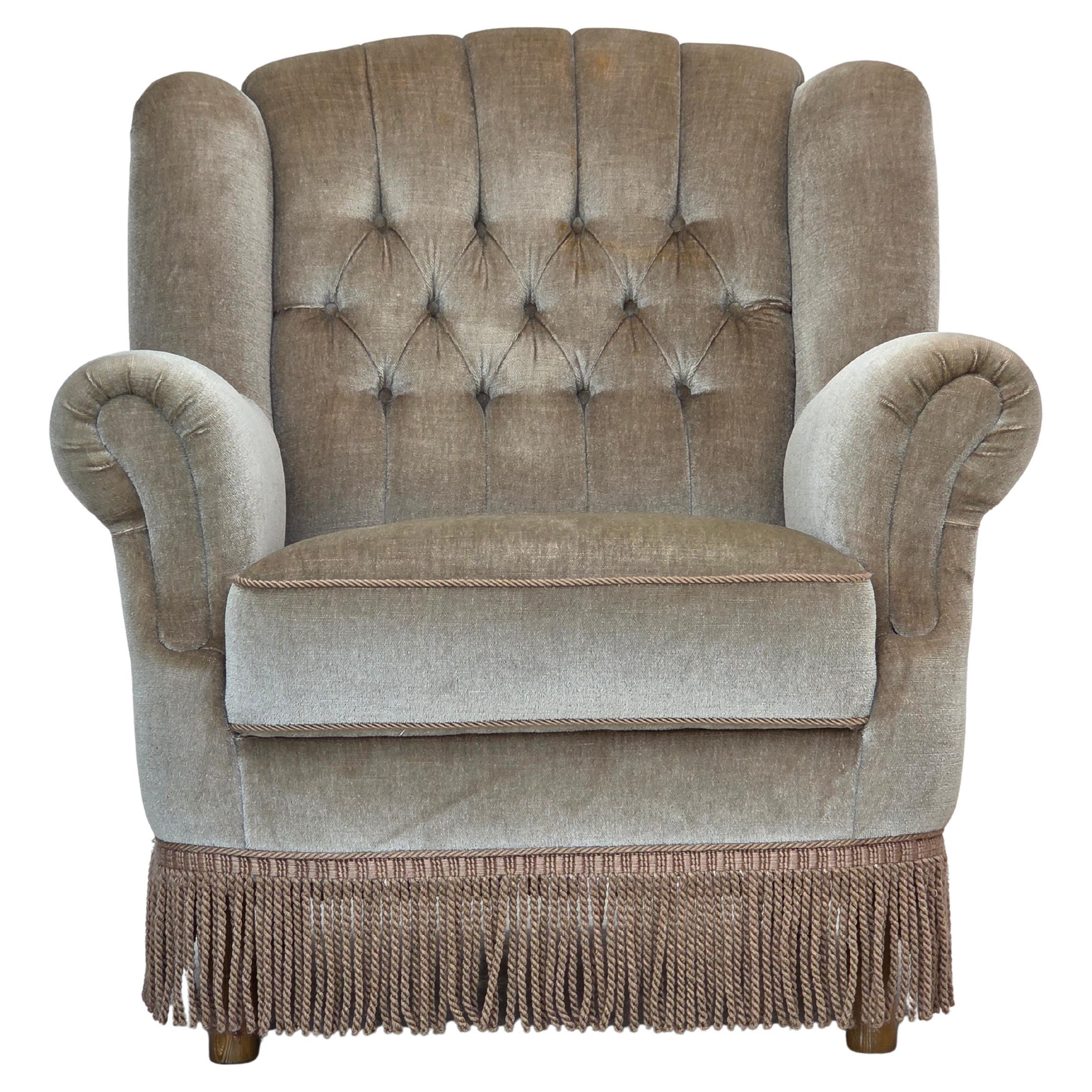 1970s, Danish armchair, original condition, furniture velour, beech wood.