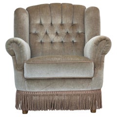 1970s, Danish armchair, original condition, furniture velour, beech wood.