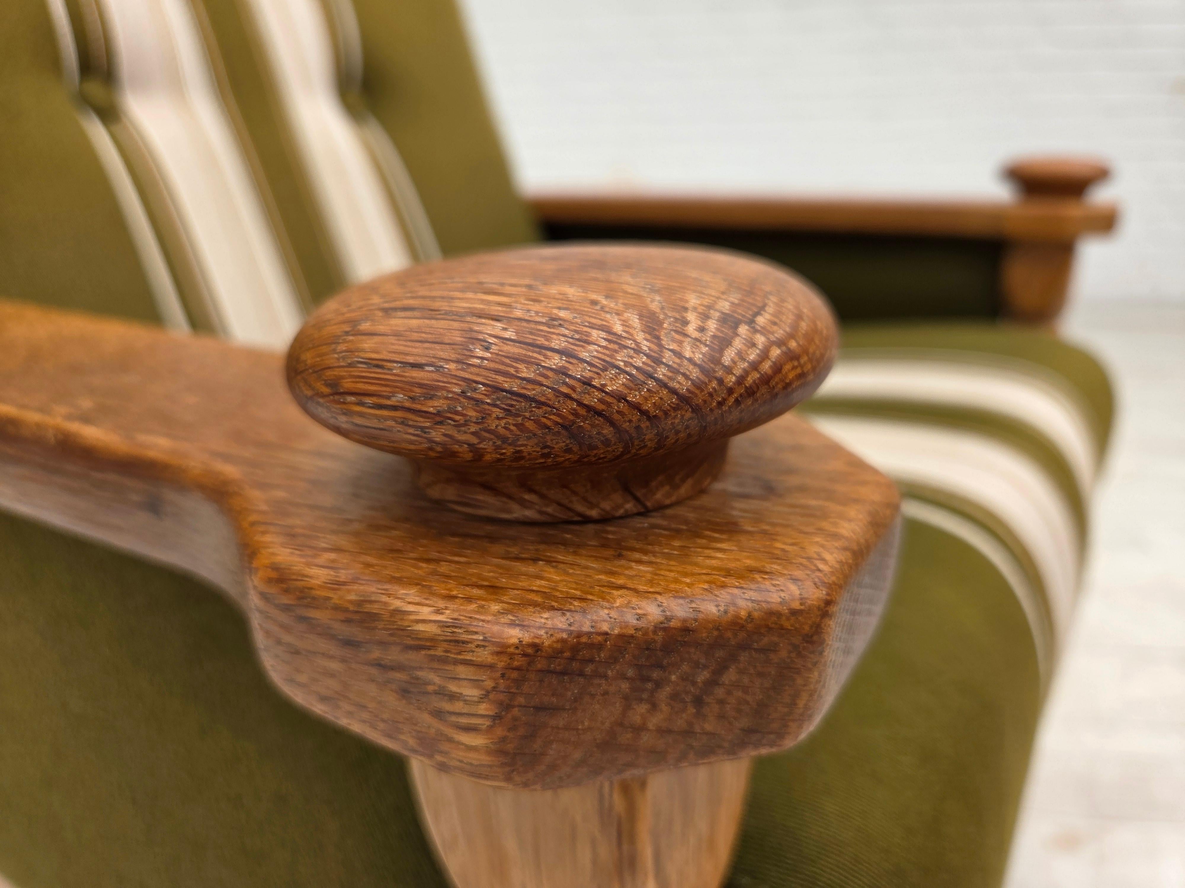 Anni '70, poltrona danese, condizioni originali, mobili in lana, legno massiccio di Oak. 6
