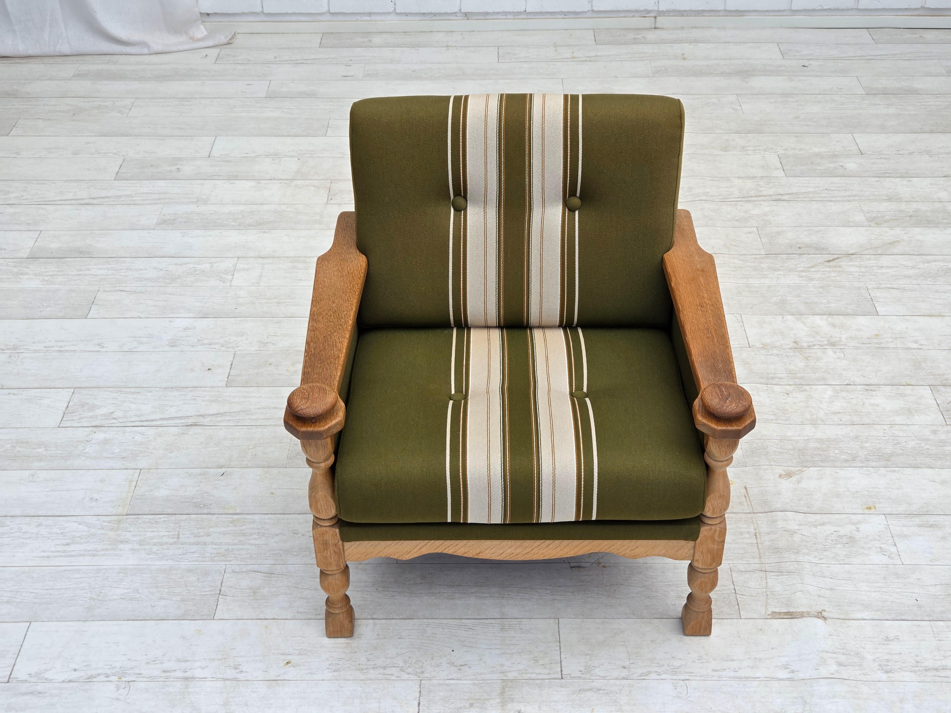 Anni '70, poltrona danese, condizioni originali, mobili in lana, legno massiccio di Oak. 8