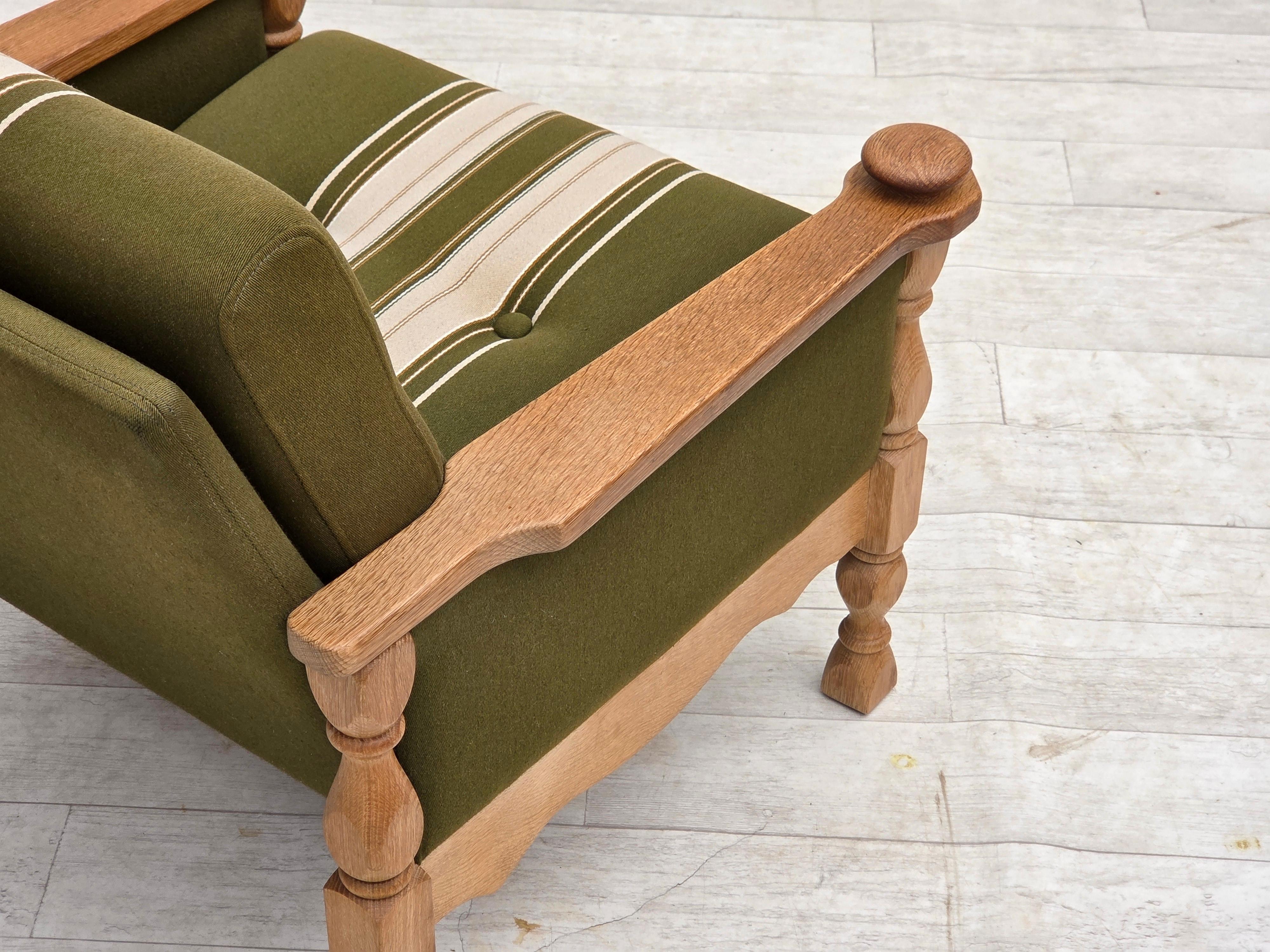 Anni '70, poltrona danese, condizioni originali, mobili in lana, legno massiccio di Oak. 9