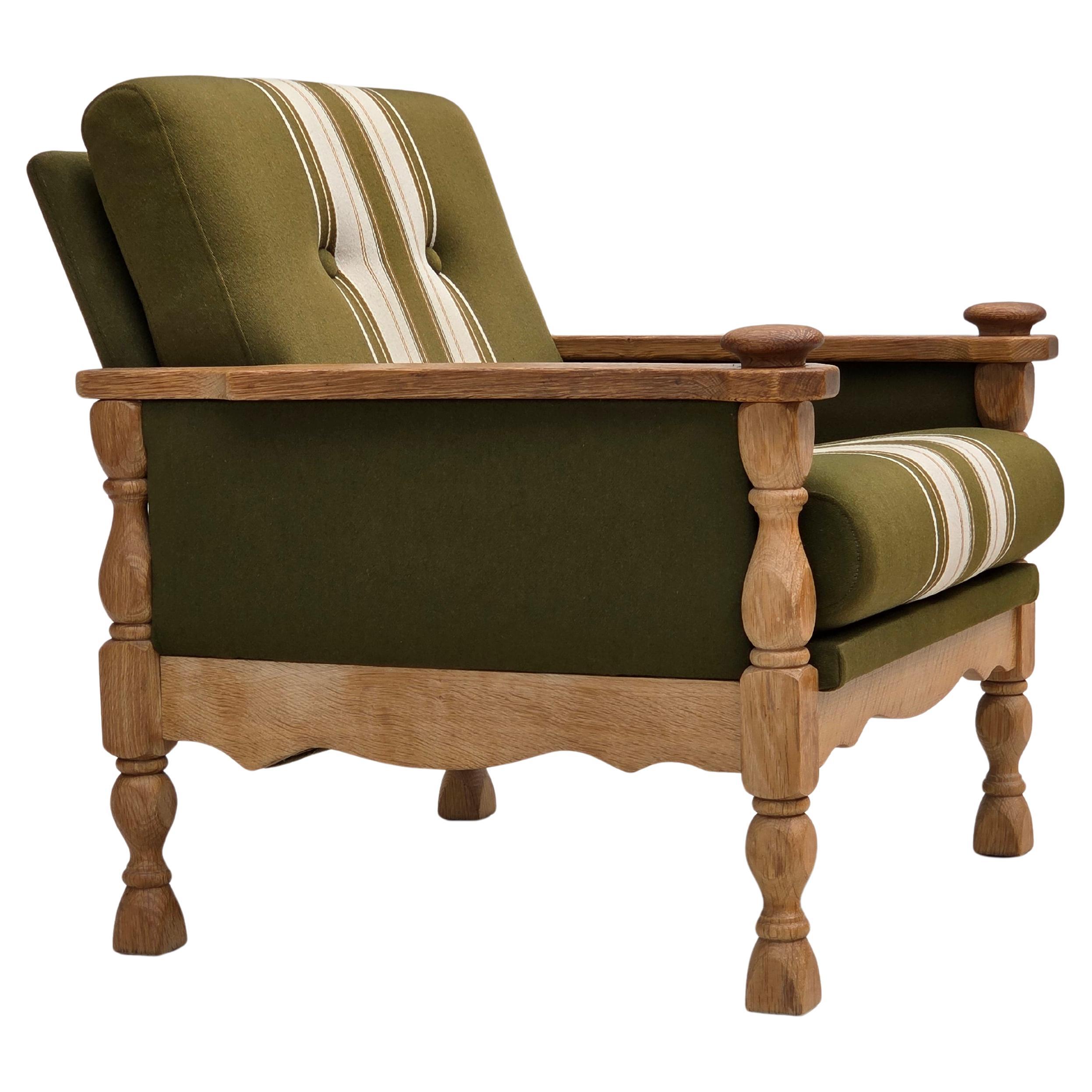 1970s, Danish armchair, original condition, furniture wool, solid oak wood.