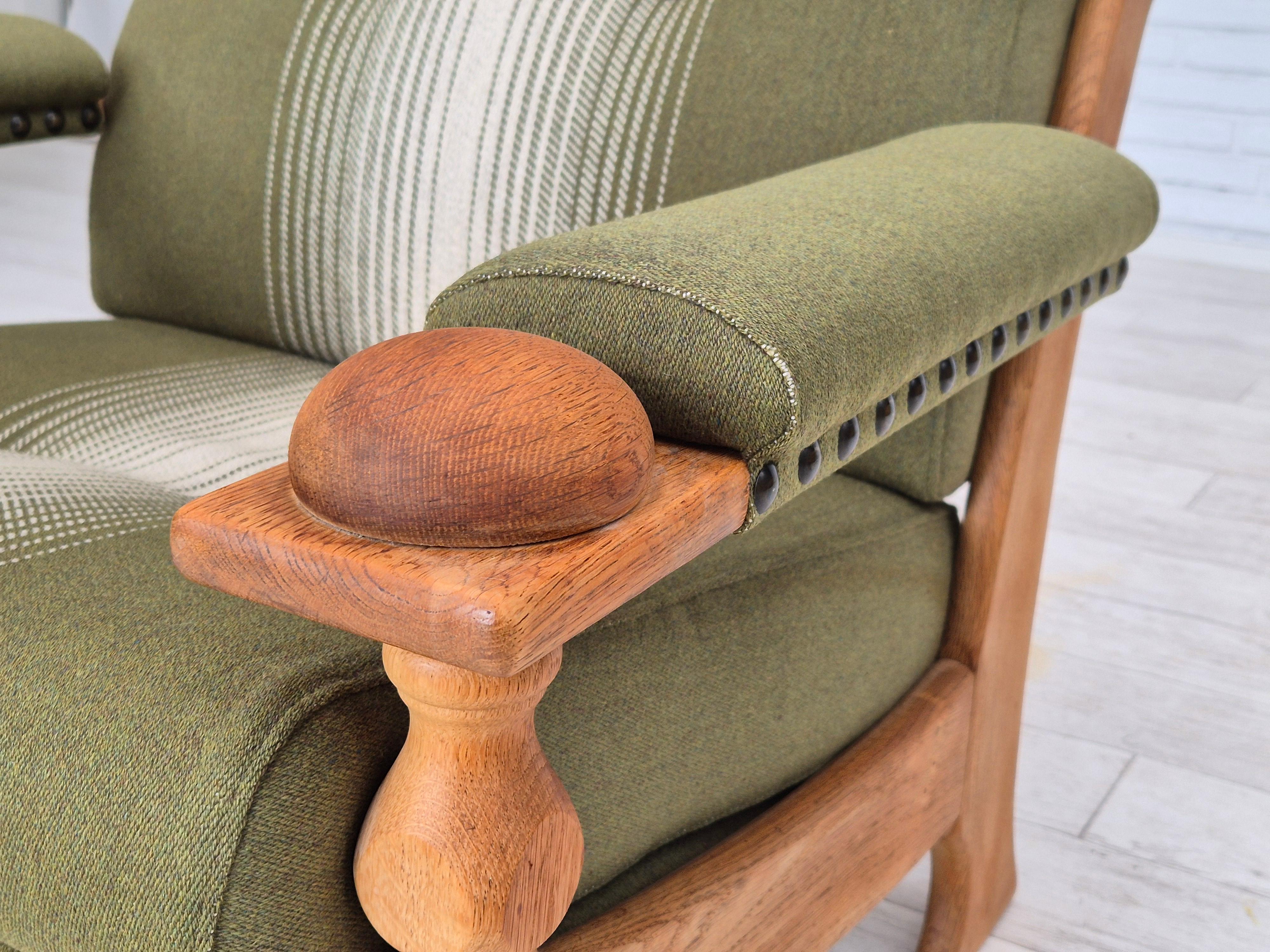 Años 70, sillón danés, estado original, lana, madera maciza de roble. en venta 3