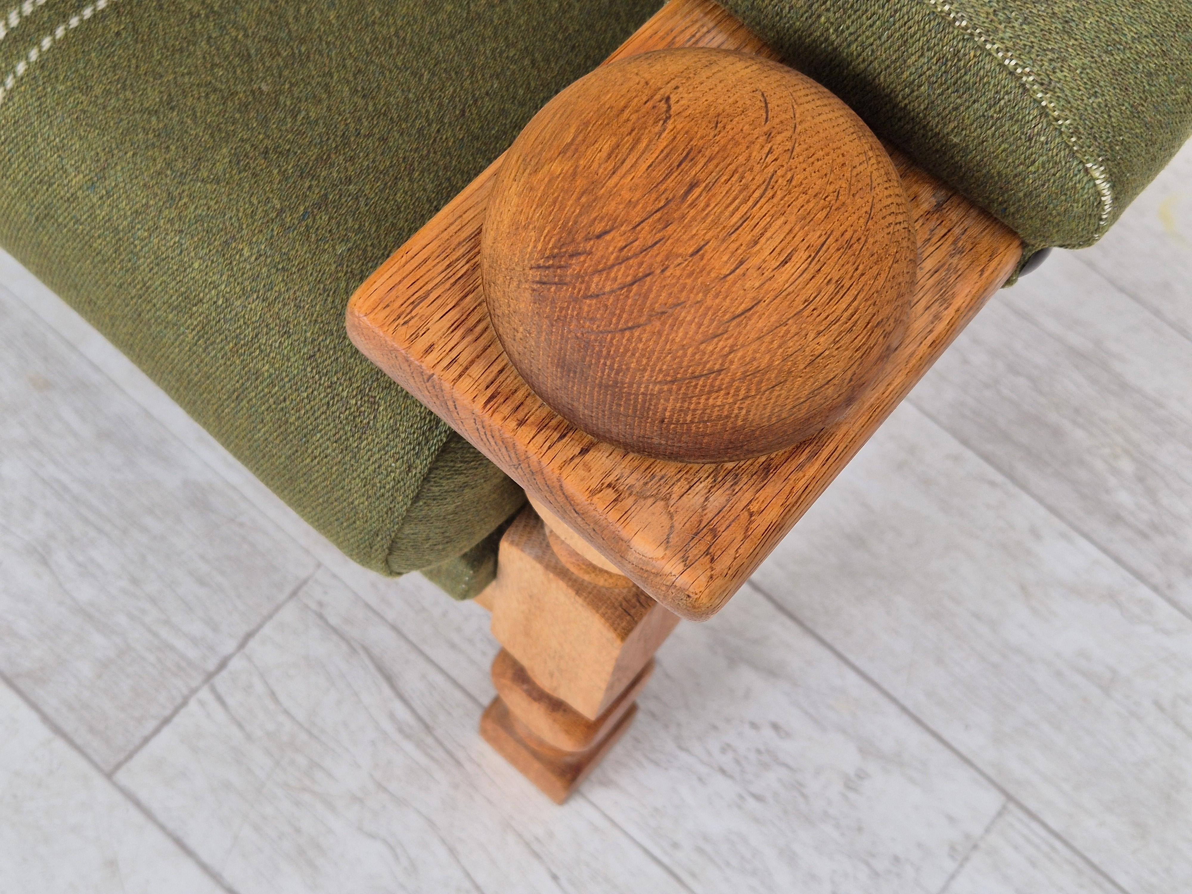 Años 70, sillón danés, estado original, lana, madera maciza de roble. en venta 4