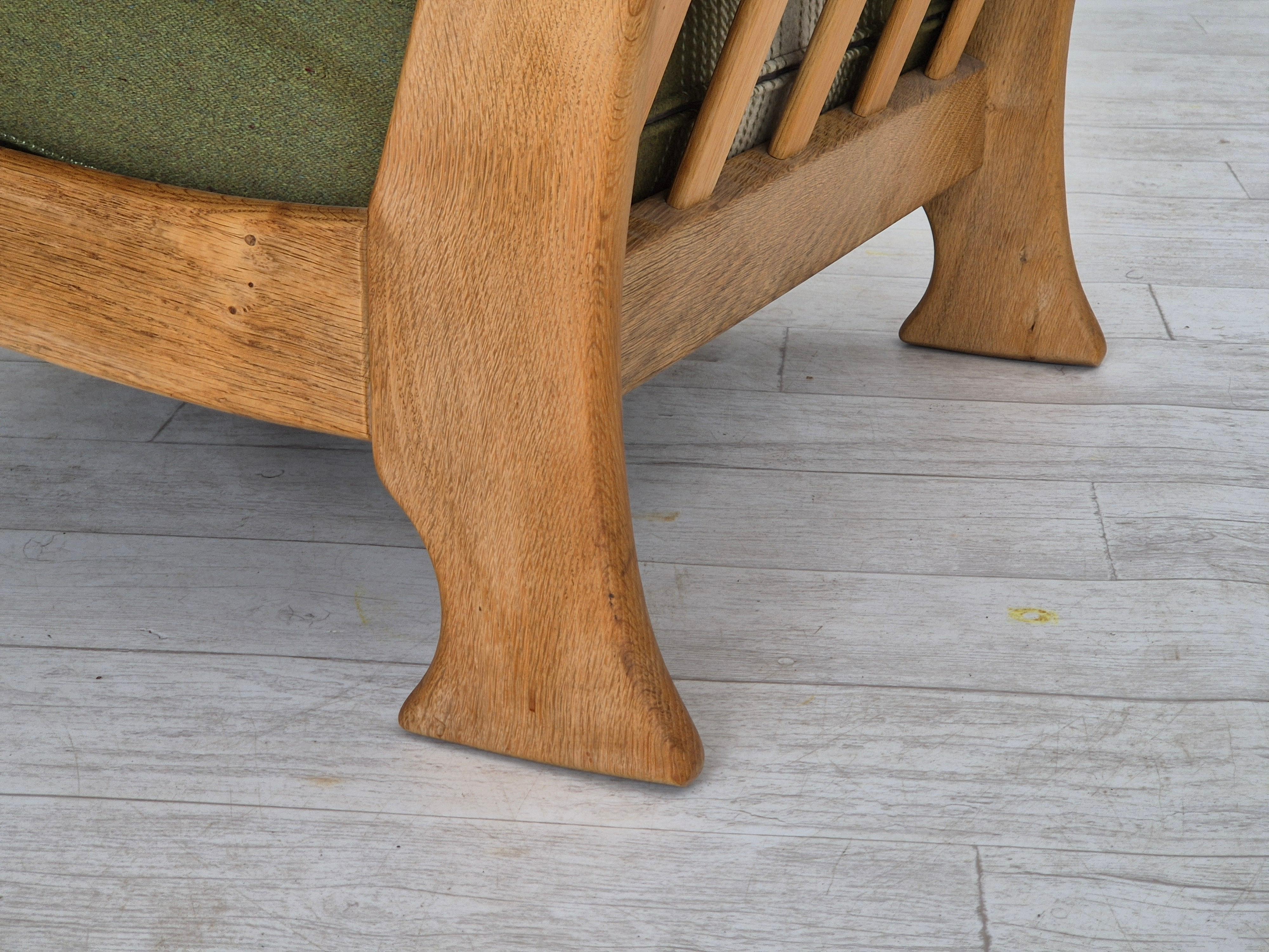 Años 70, sillón danés, estado original, lana, madera maciza de roble. en venta 6
