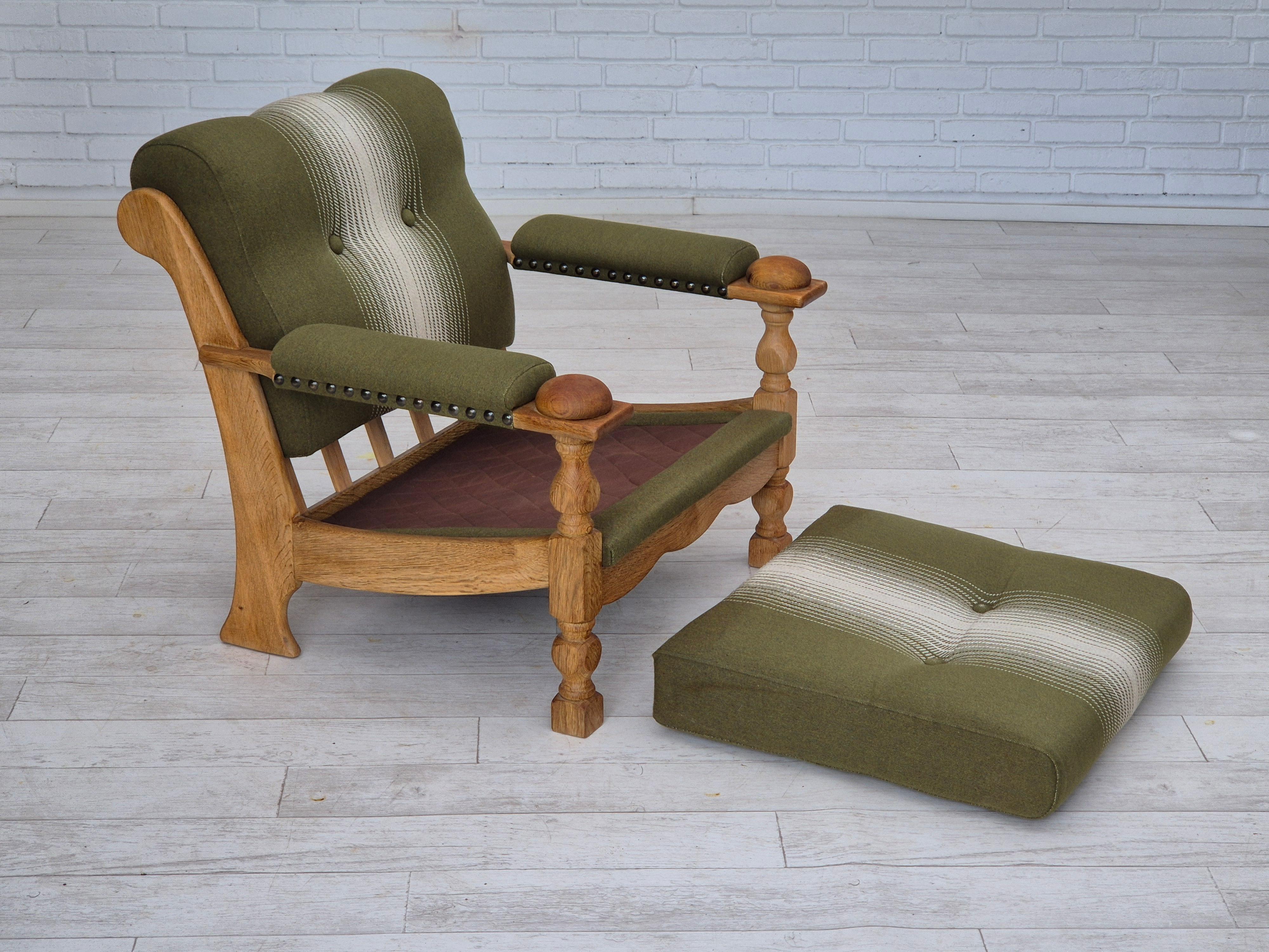 Años 70, sillón danés, estado original, lana, madera maciza de roble. en venta 8
