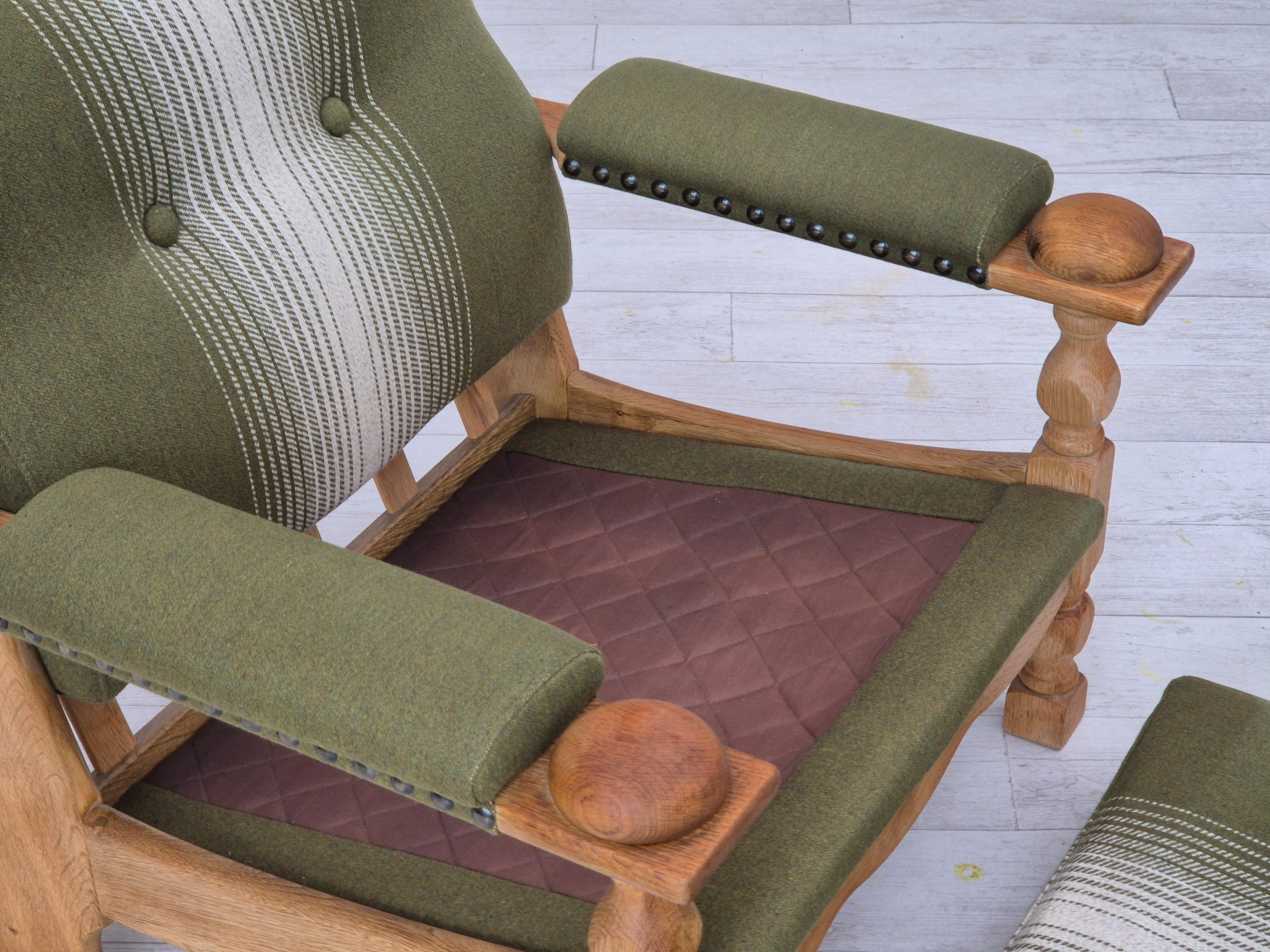 Años 70, sillón danés, estado original, lana, madera maciza de roble. en venta 9
