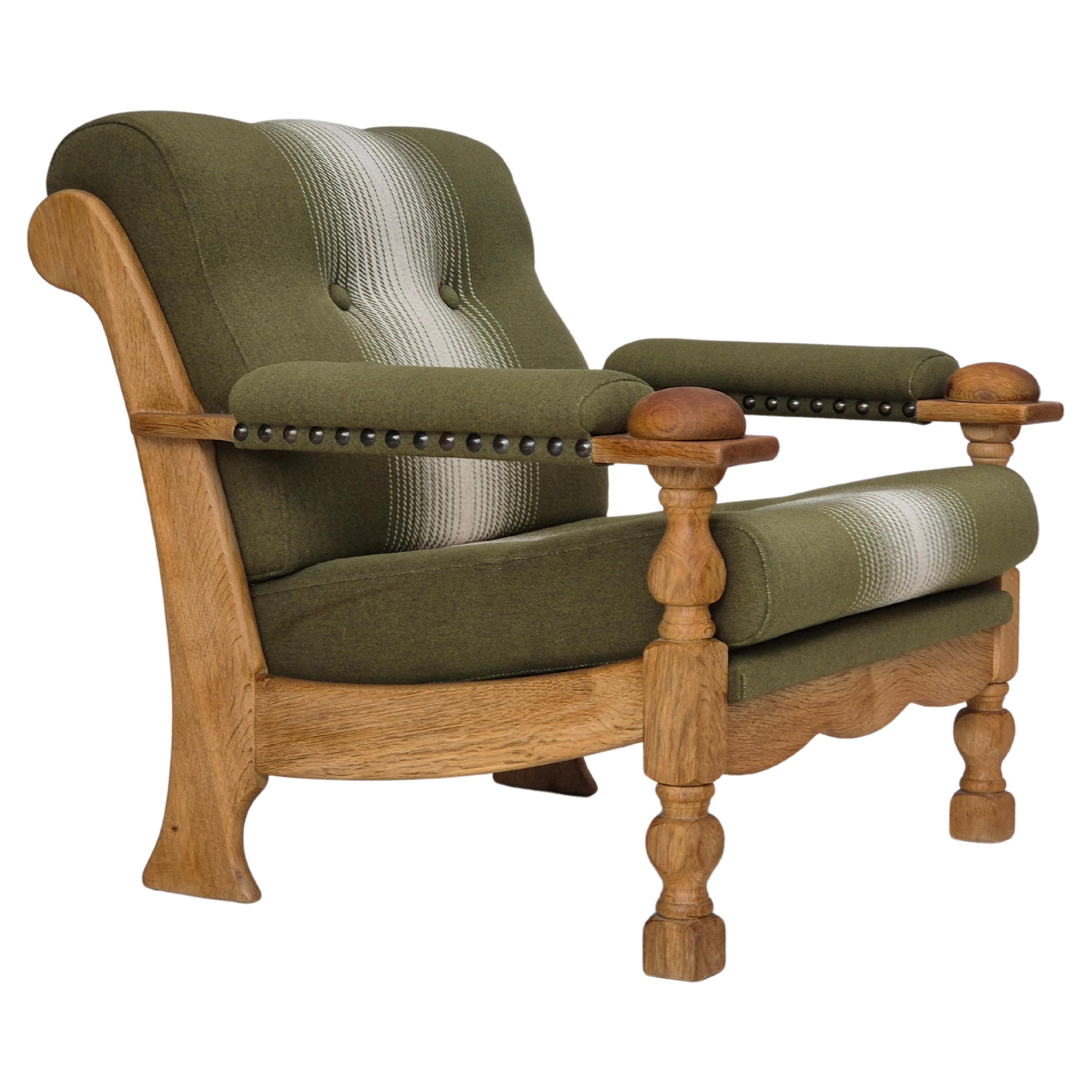 1970s, Danish armchair, original condition, wool, solid oak wood.
