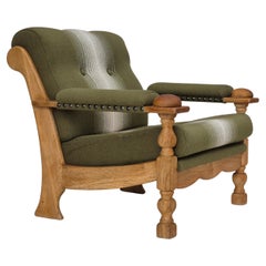 Vintage 1970s, Danish armchair, original condition, wool, solid oak wood.