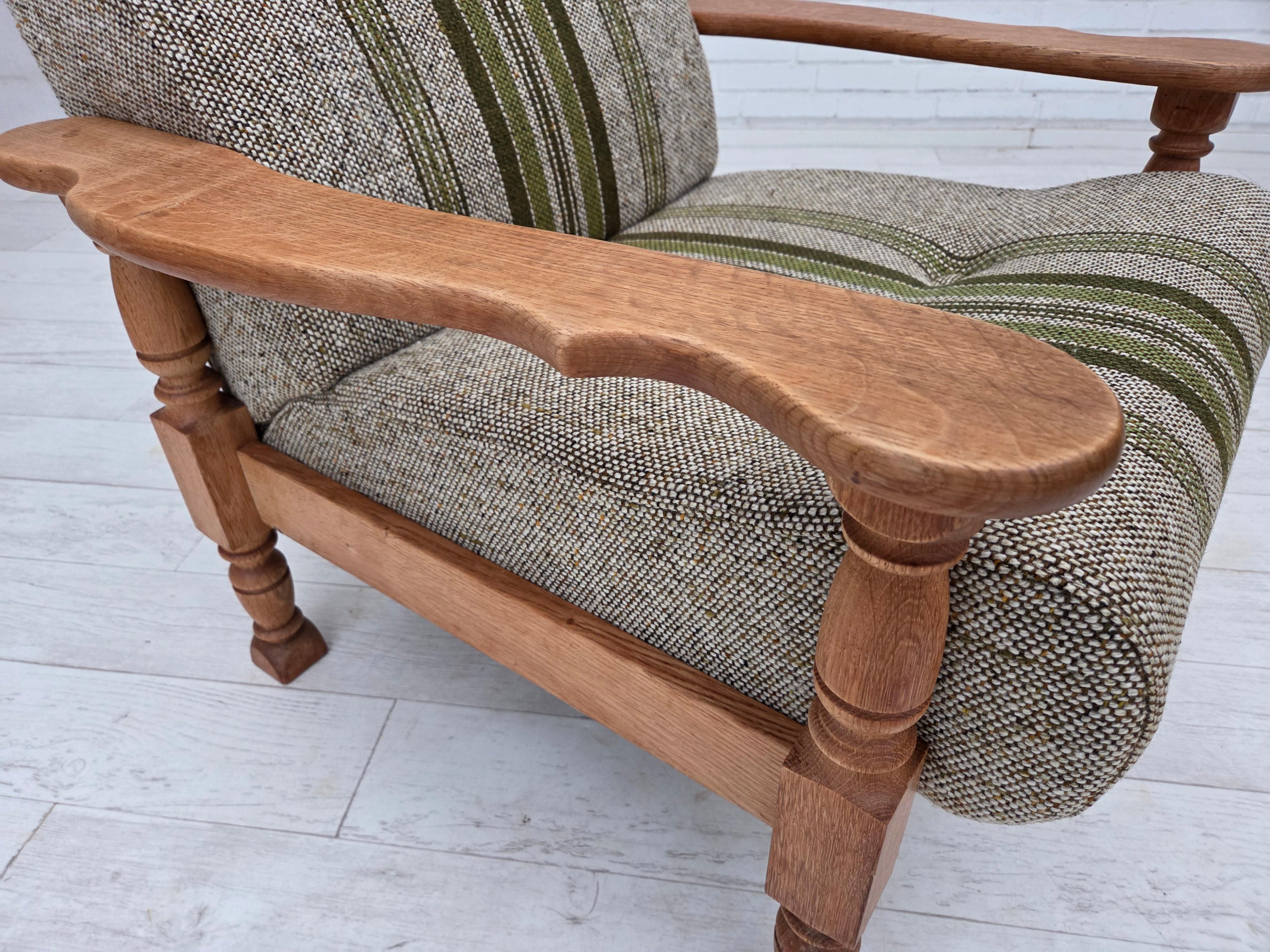 Años 70, sillón danés, mueble original tejido de lana, madera maciza de roble. en venta 4