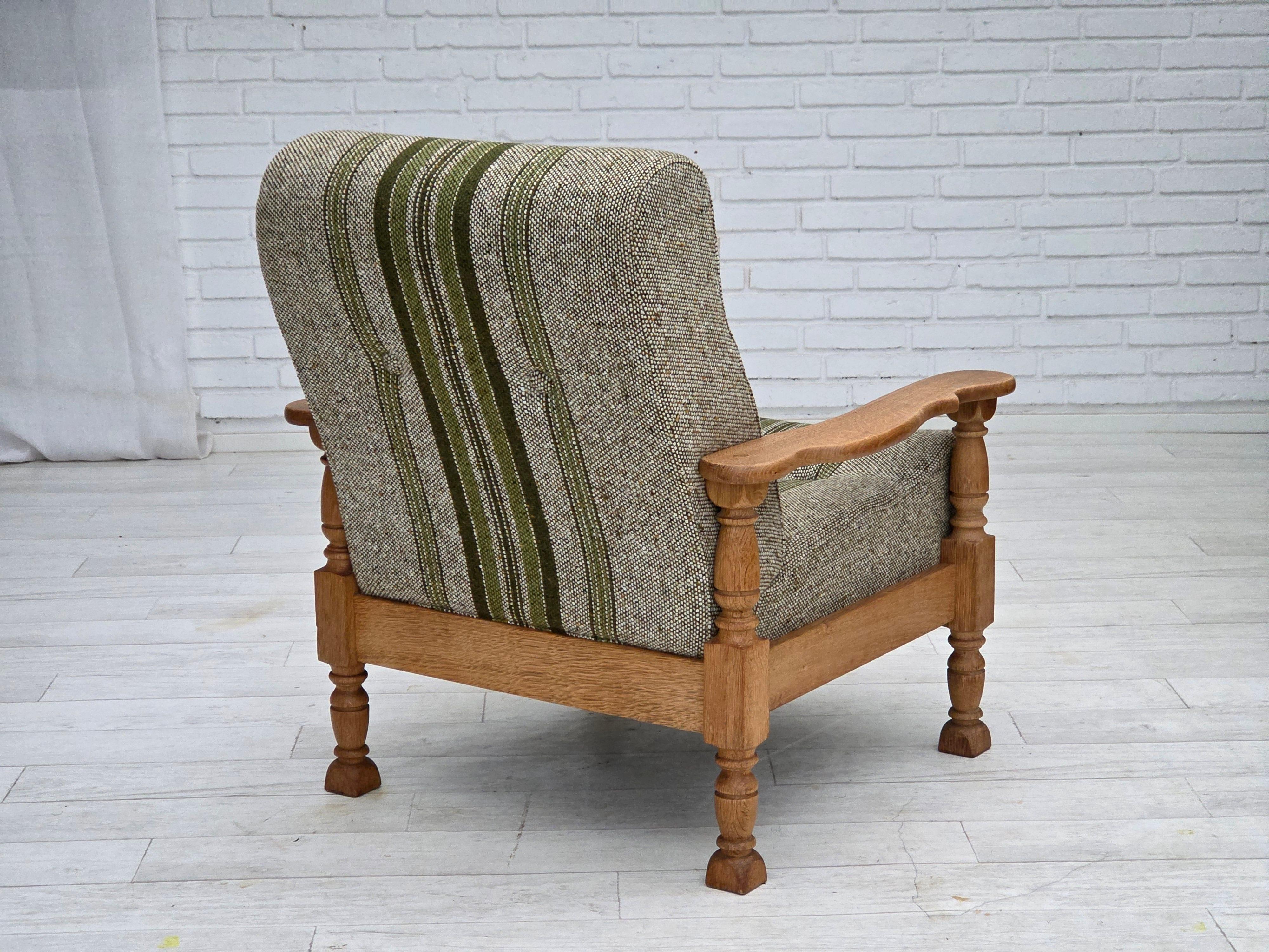 Años 70, sillón danés, mueble original tejido de lana, madera maciza de roble. en venta 5