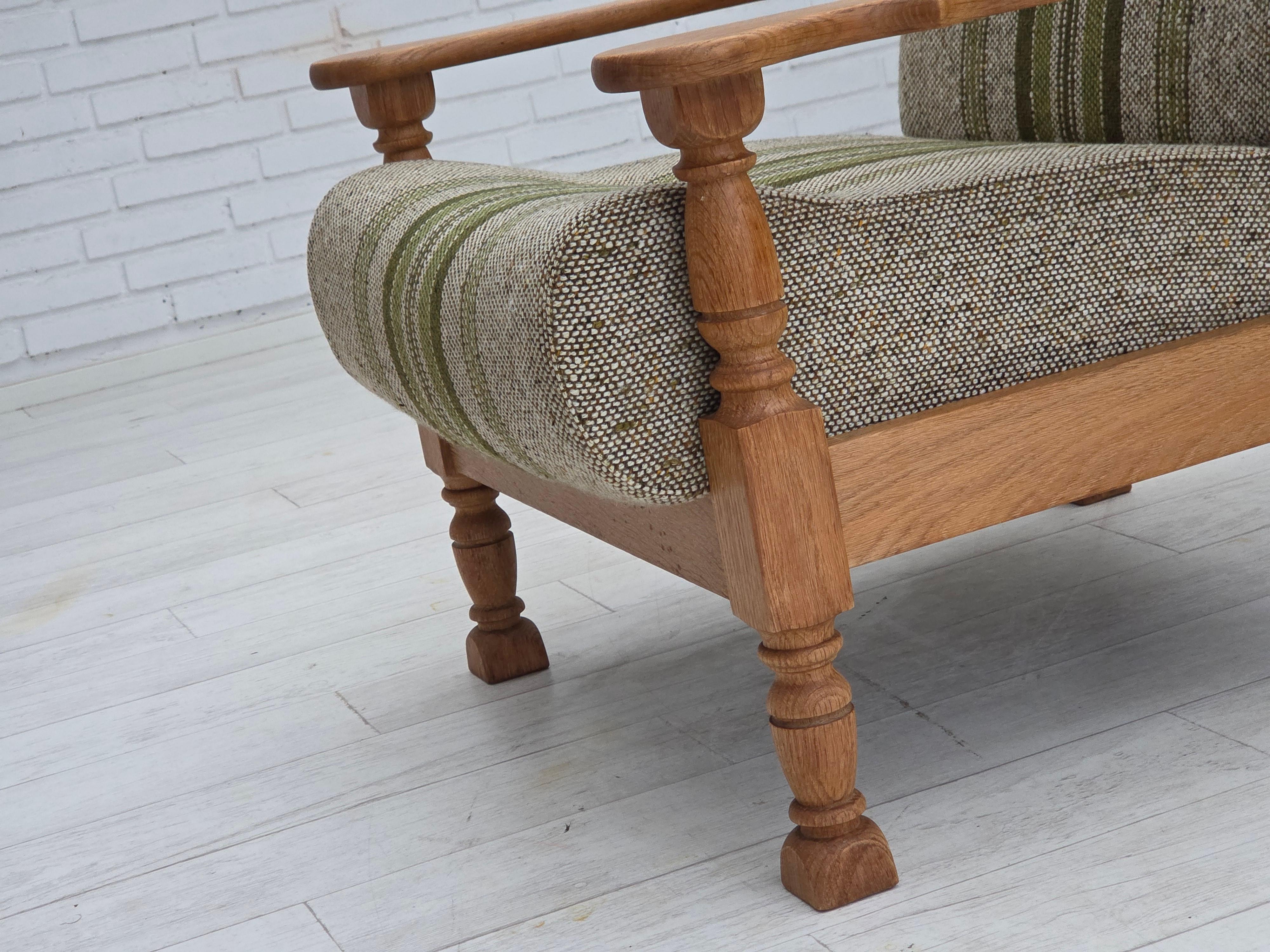 Años 70, sillón danés, mueble original tejido de lana, madera maciza de roble. en venta 8