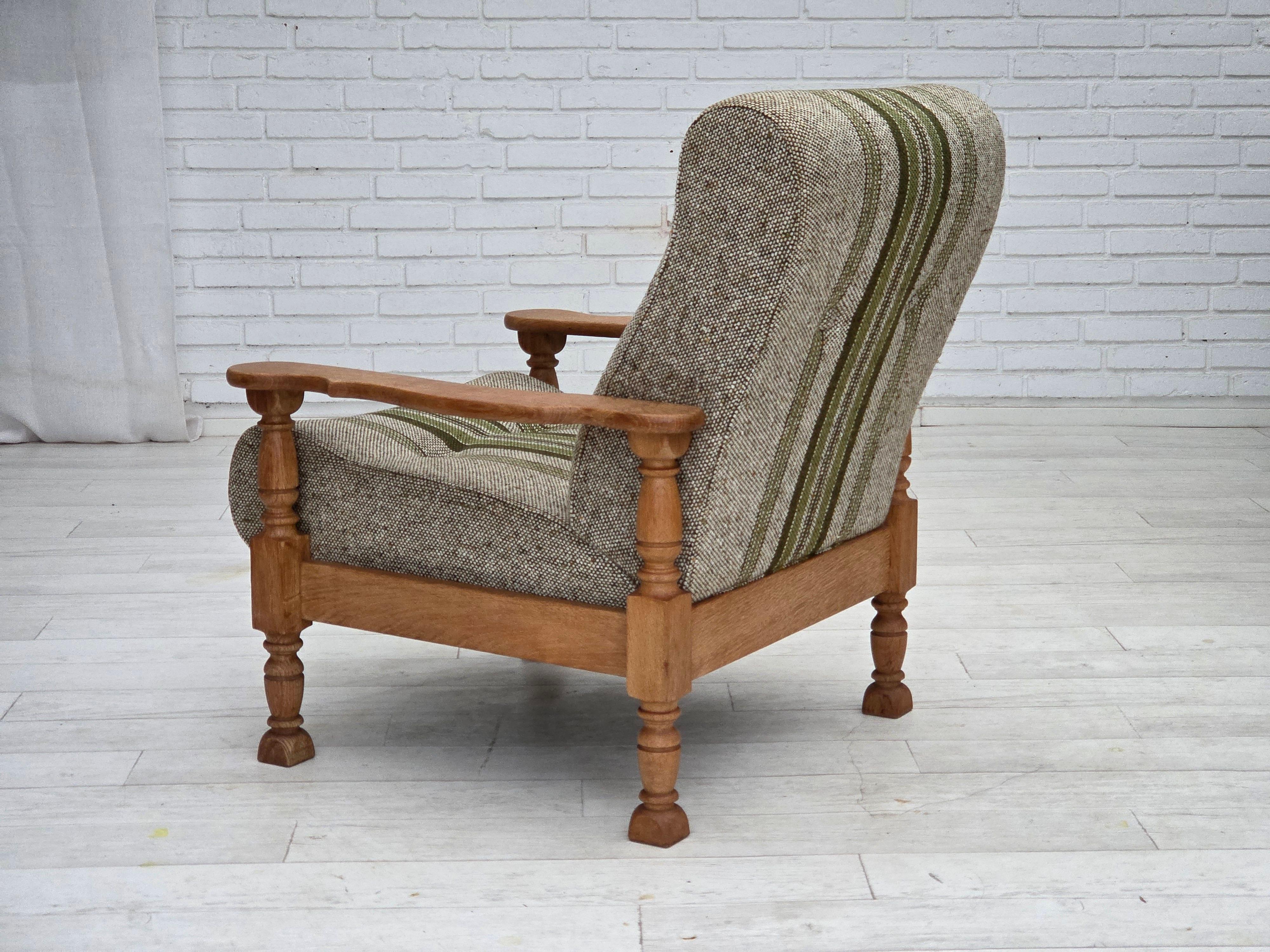 Años 70, sillón danés, mueble original tejido de lana, madera maciza de roble. en venta 9