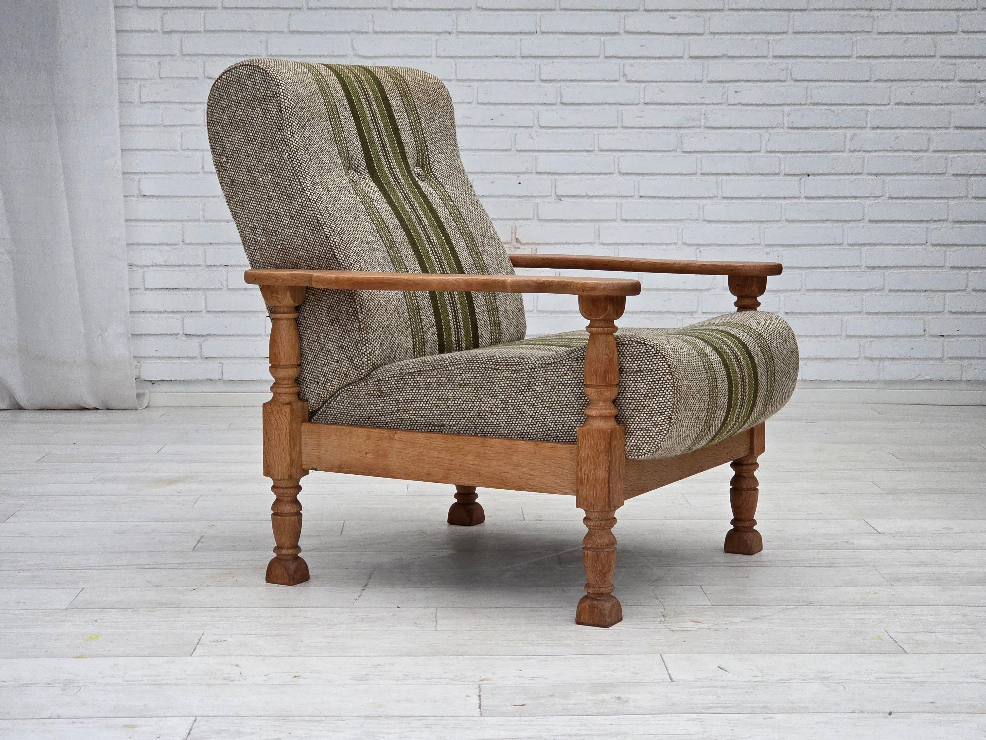 Años 70, sillón danés, mueble original tejido de lana, madera maciza de roble. en venta 11