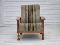 1970, fauteuil danois, meuble original en tissu de laine, bois de chêne massif.