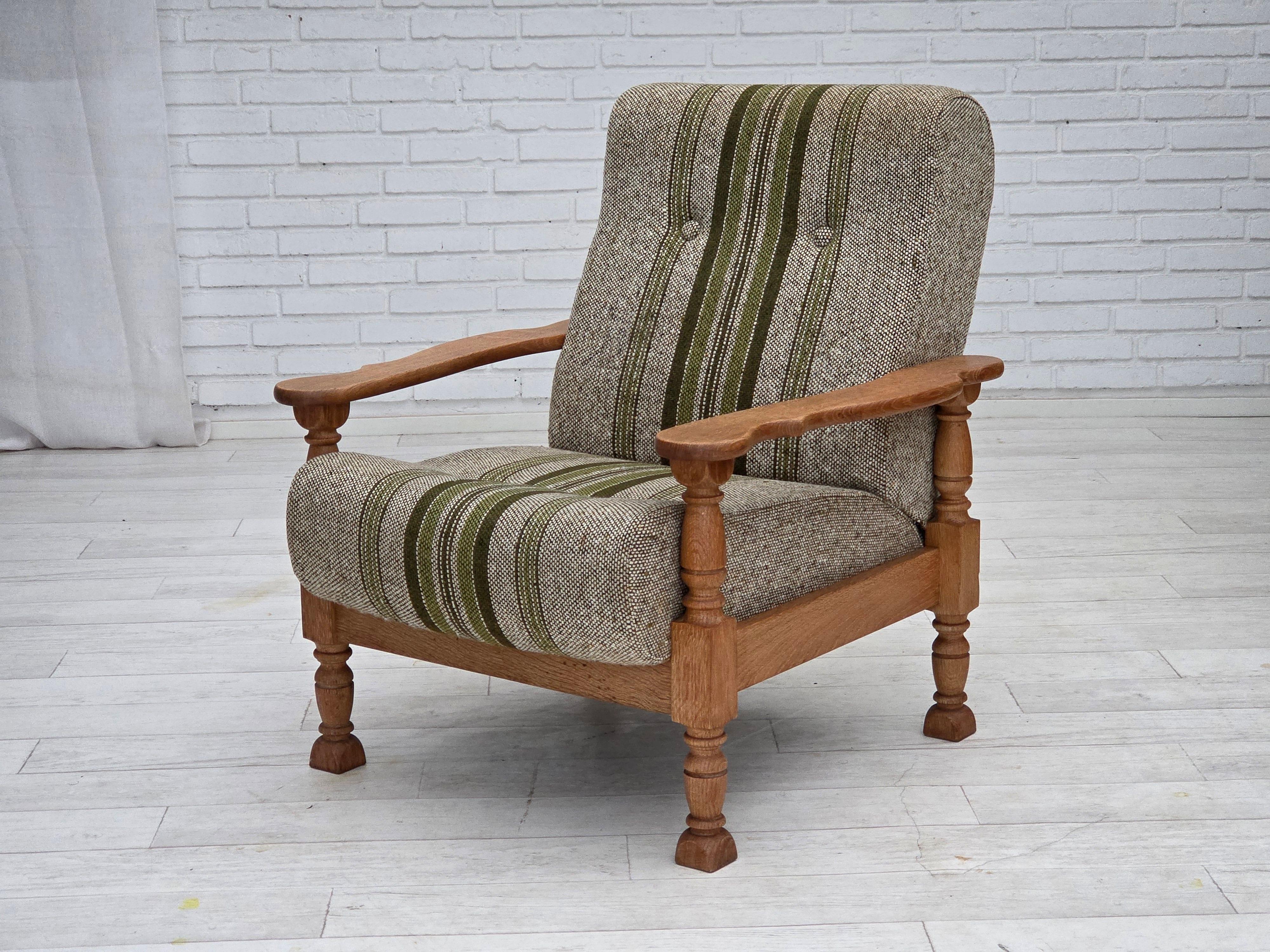 Años 70, sillón danés, mueble original tejido de lana, madera maciza de roble. finales del siglo XX en venta