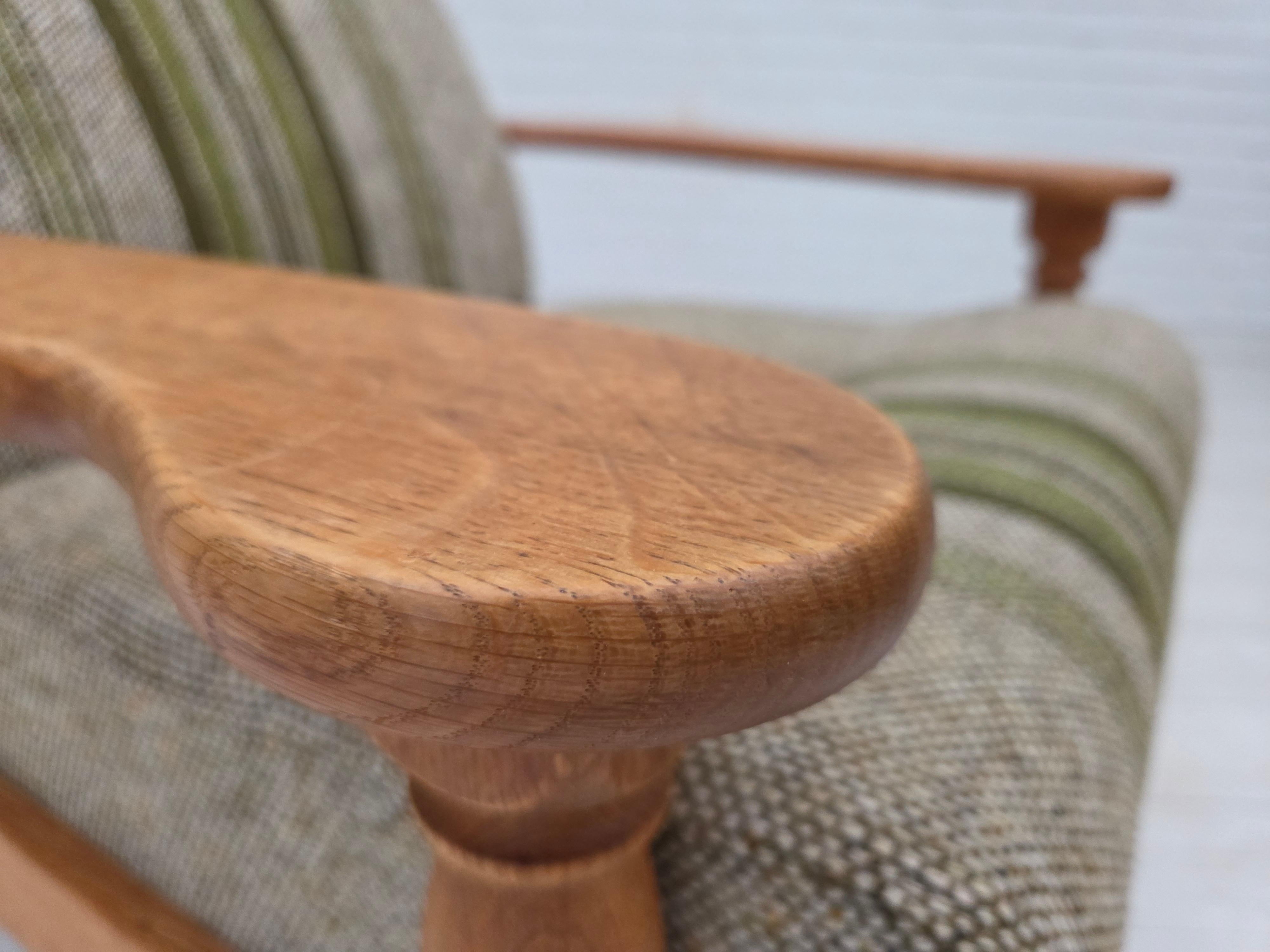 Años 70, sillón danés, mueble original tejido de lana, madera maciza de roble. en venta 2