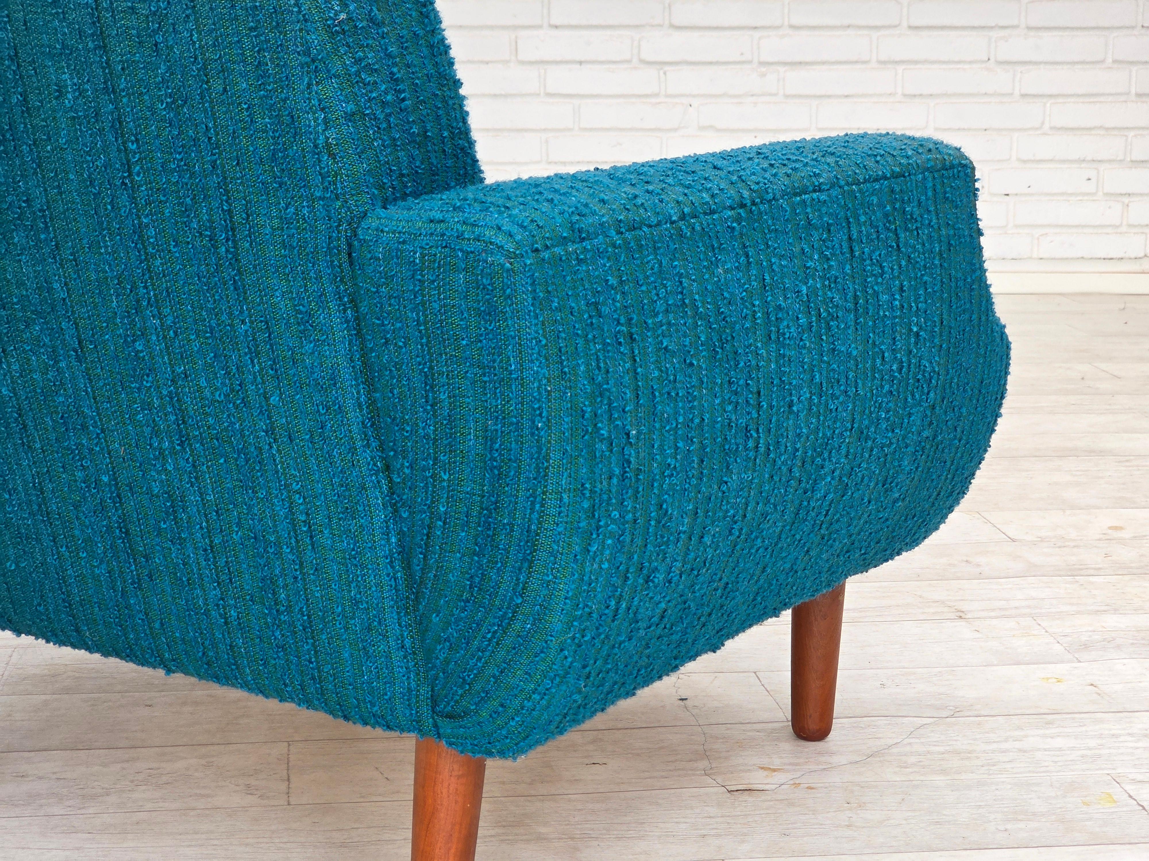 Años 70, sillón danés, muebles originales de lana, madera de teca. en venta 6
