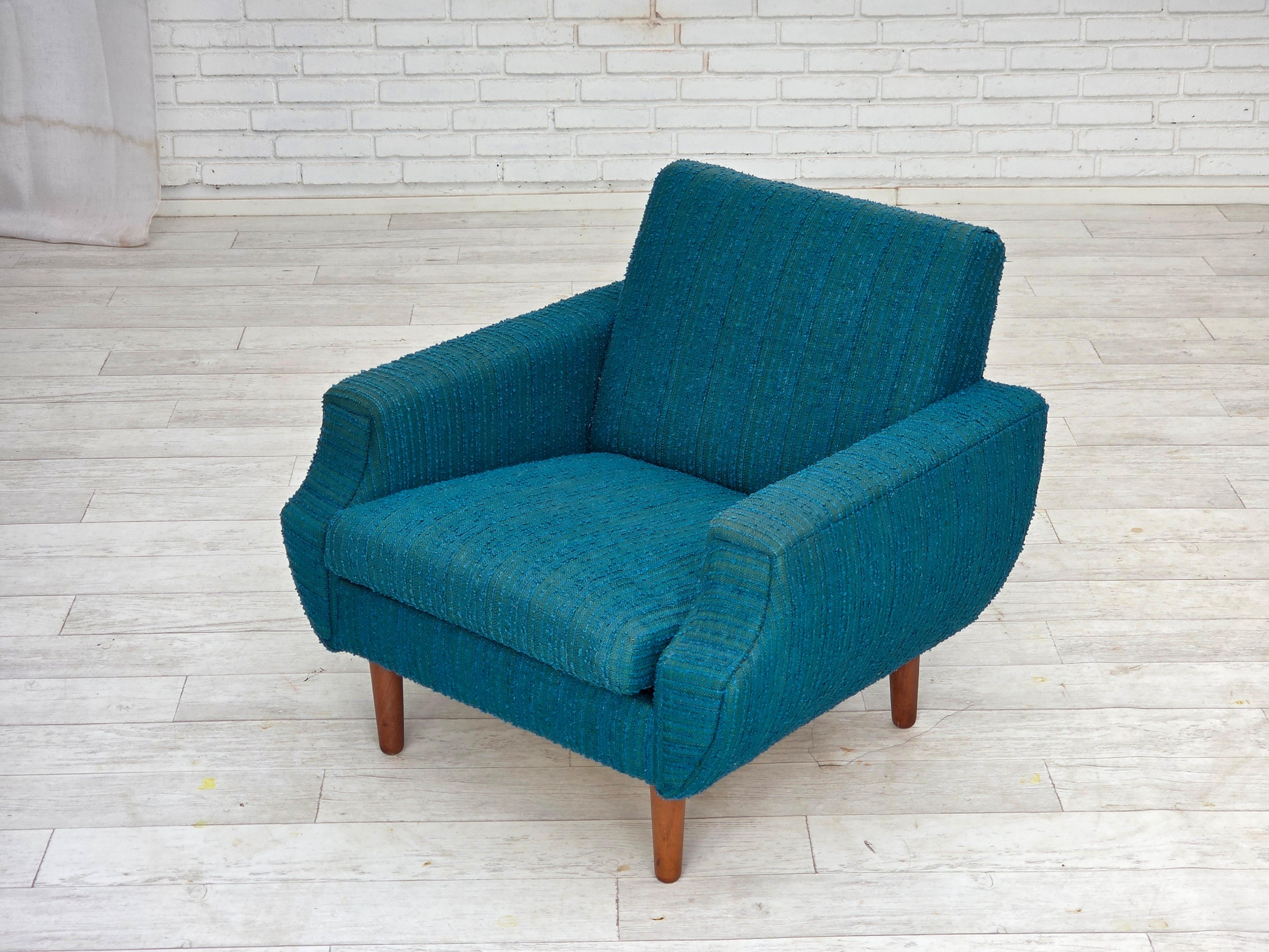 Años 70, sillón danés, muebles originales de lana, madera de teca. en venta 7