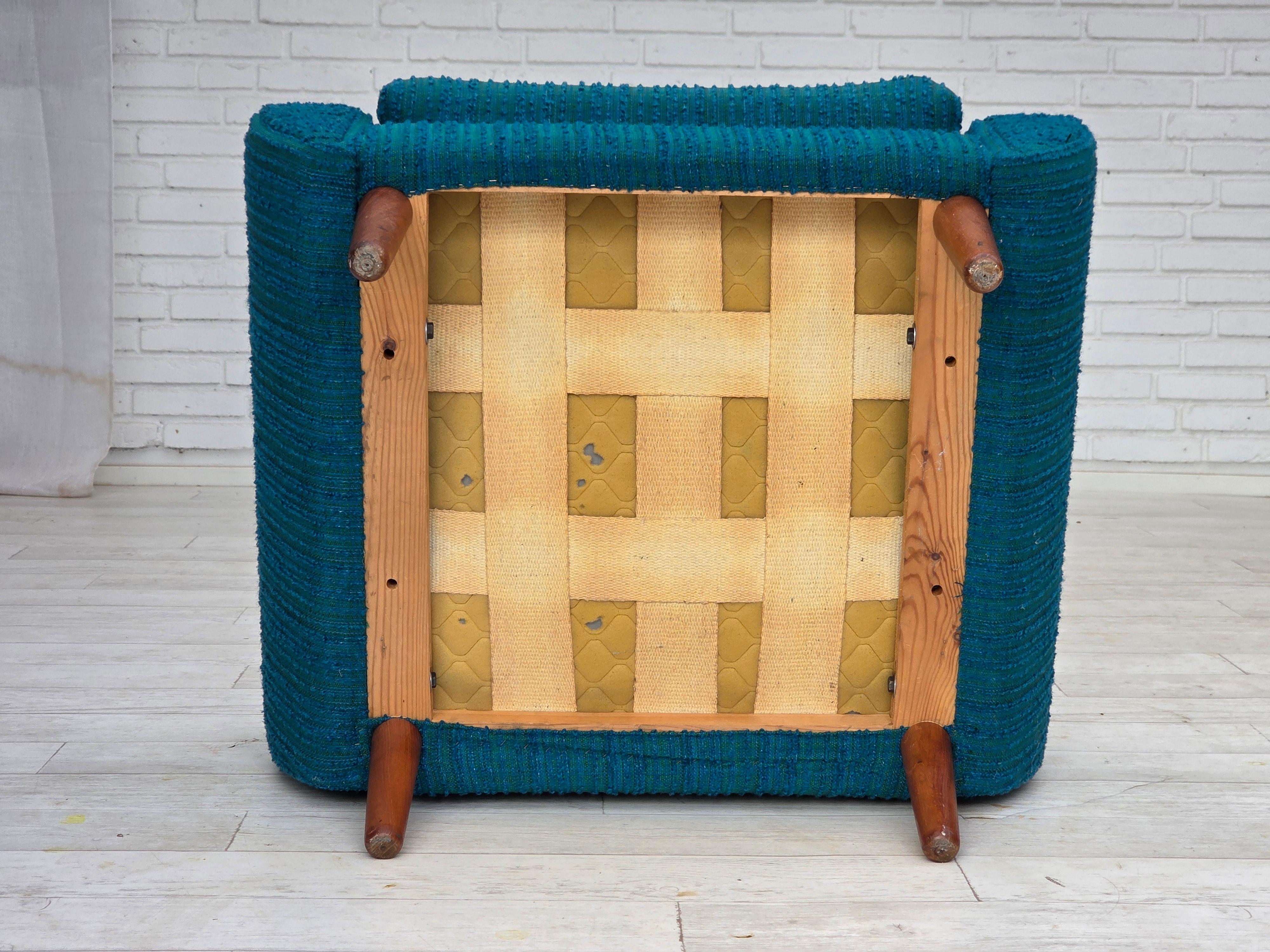Años 70, sillón danés, muebles originales de lana, madera de teca. en venta 8