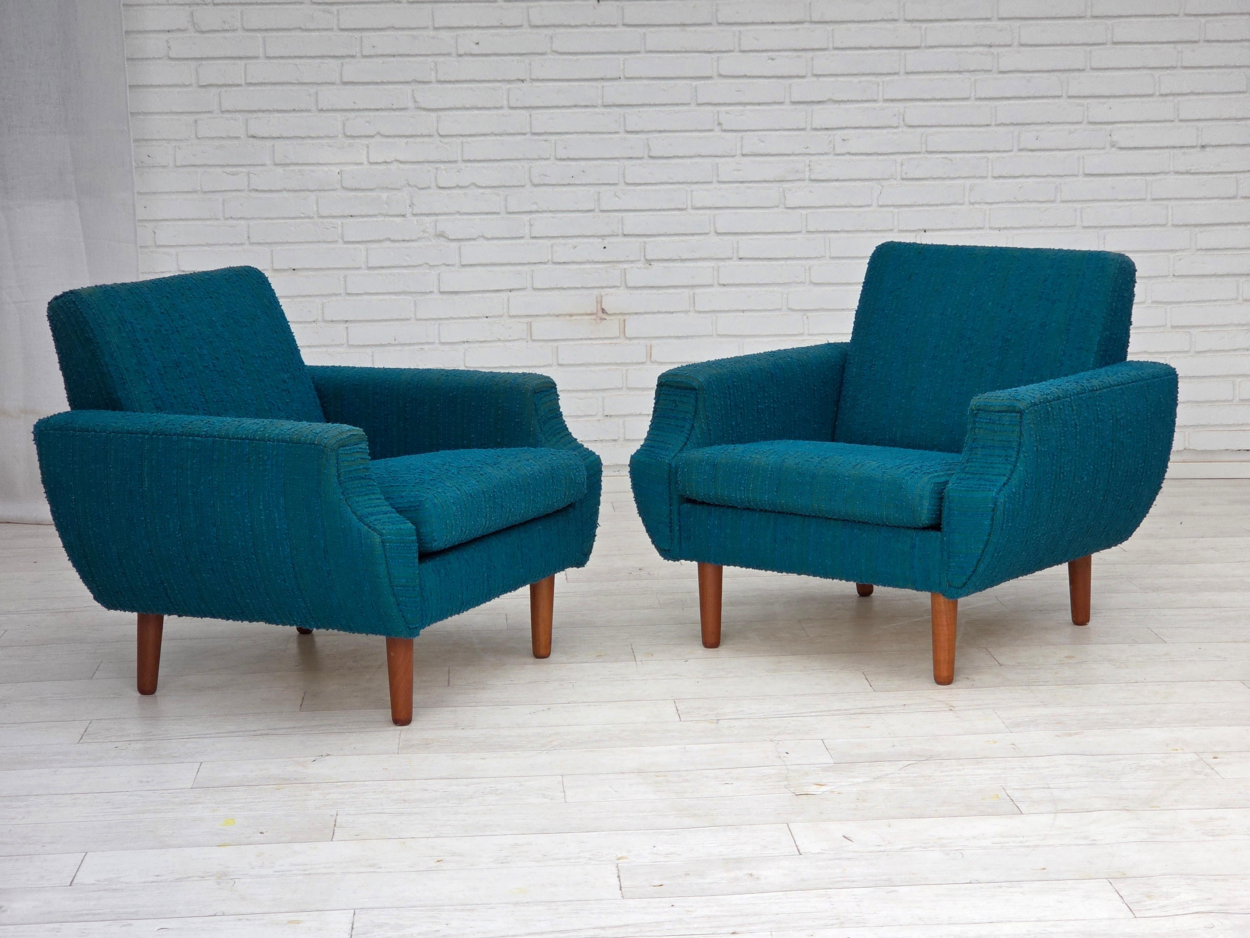 Años 70, sillón danés, muebles originales de lana, madera de teca. en venta 9