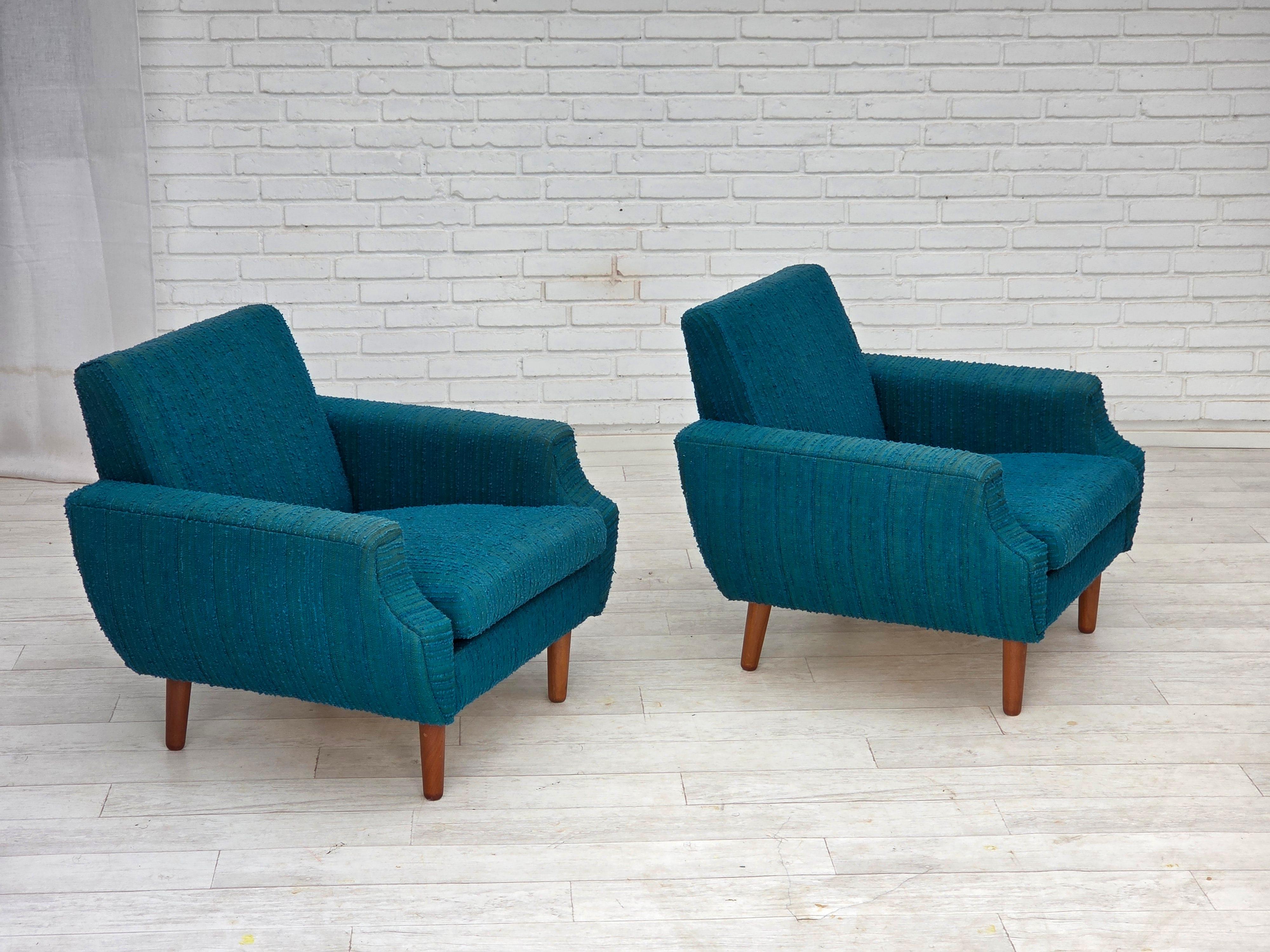 Años 70, sillón danés, muebles originales de lana, madera de teca. en venta 10