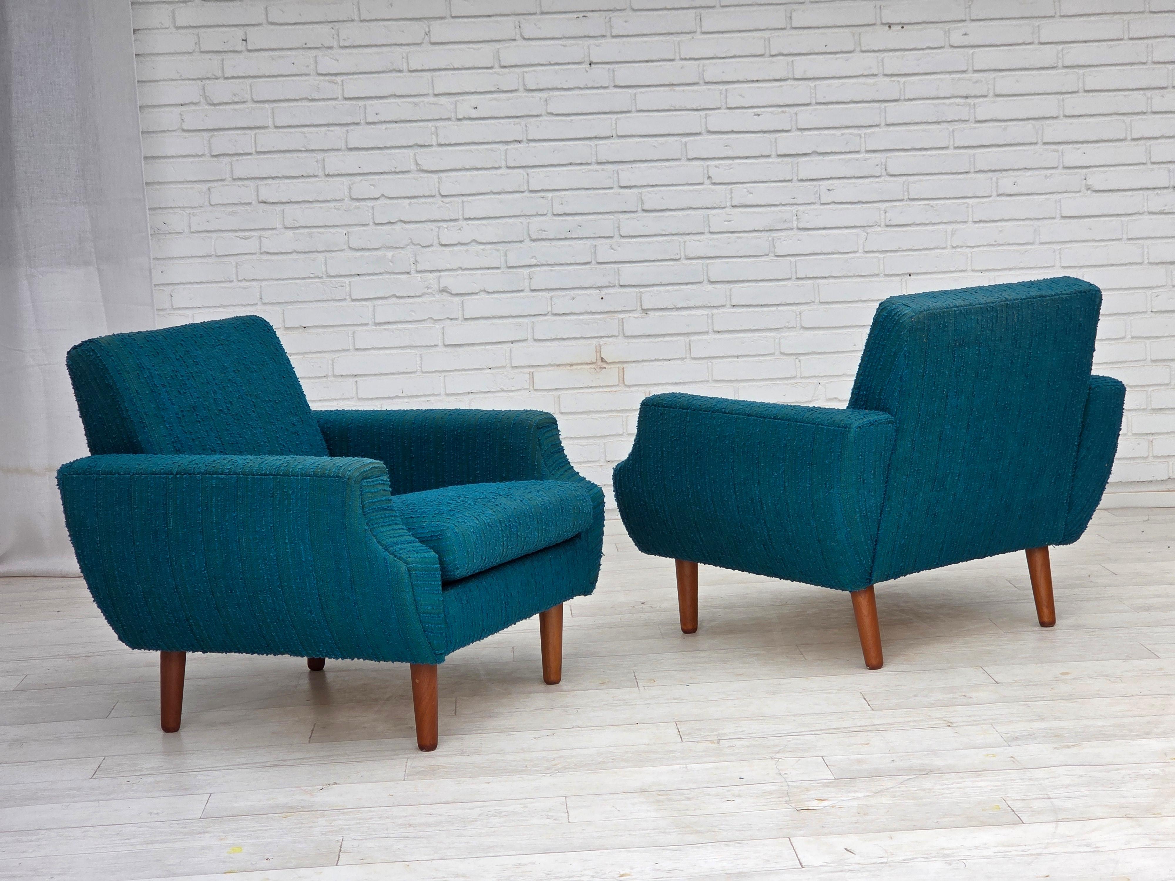 Años 70, sillón danés, muebles originales de lana, madera de teca. en venta 11