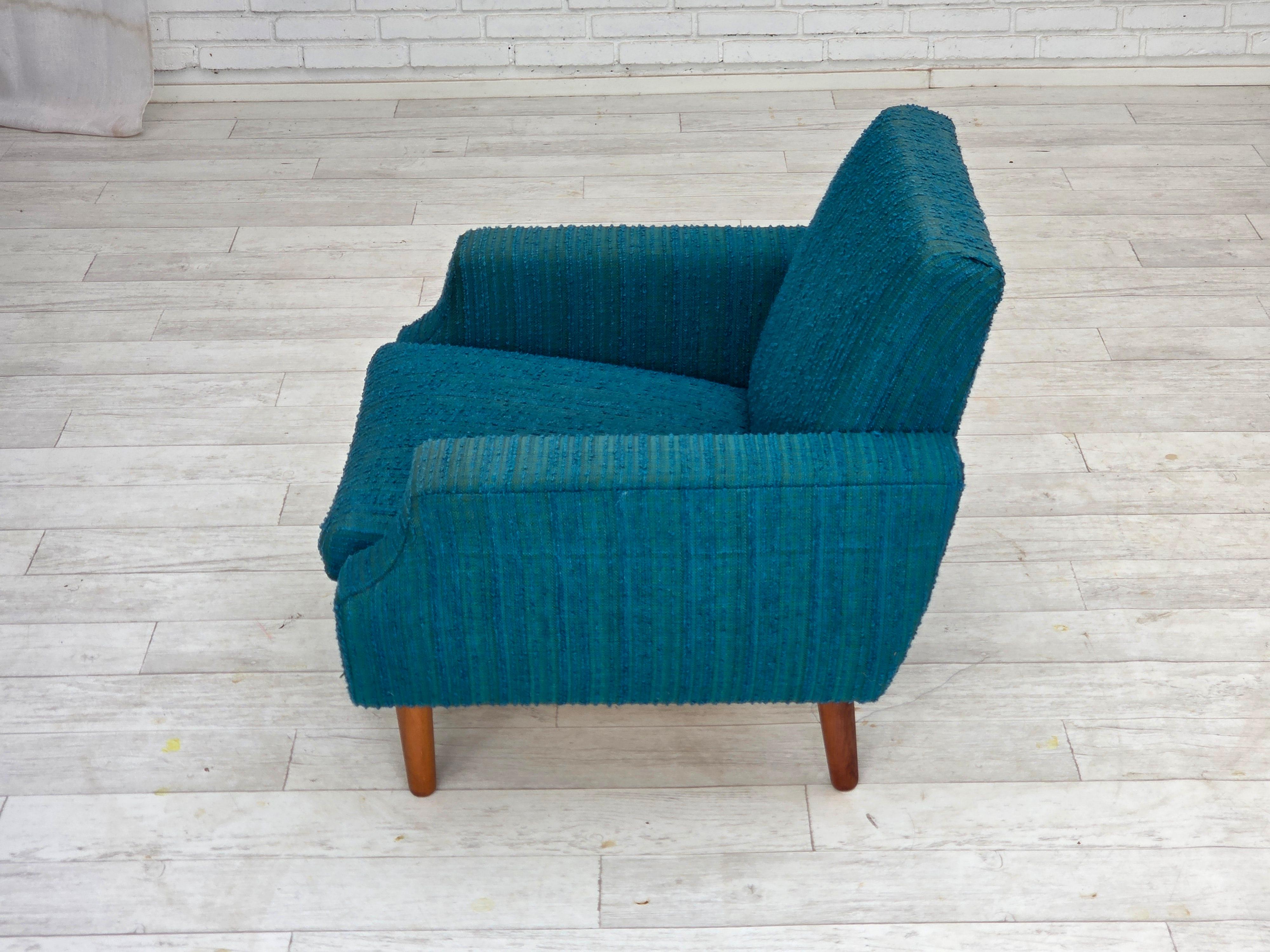 Años 70, sillón danés, muebles originales de lana, madera de teca. en venta 1