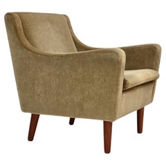 1970s, Danish armchair, original green furniture velour, teak wood legs.