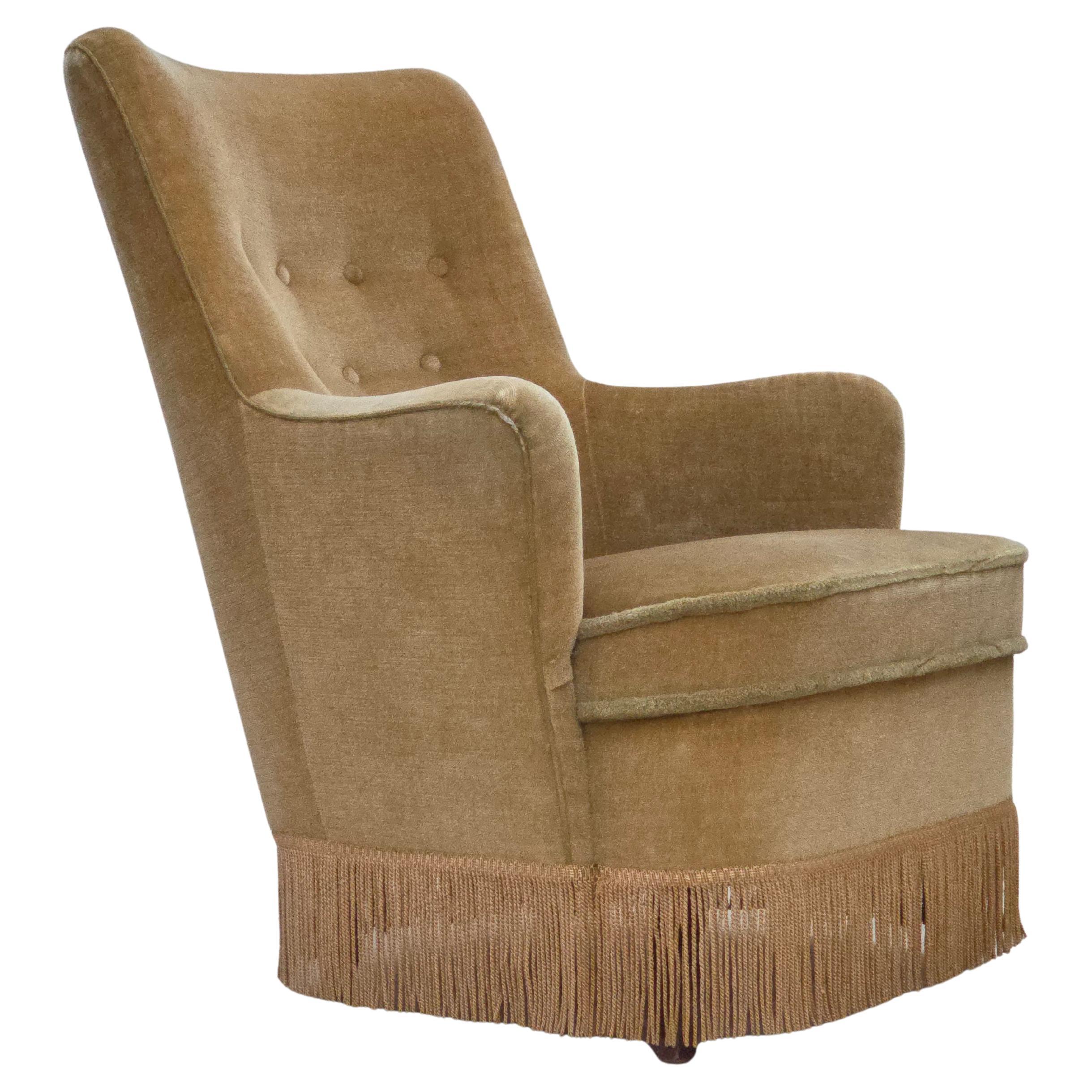 1970s, Danish armchair, original light green furniture velour.