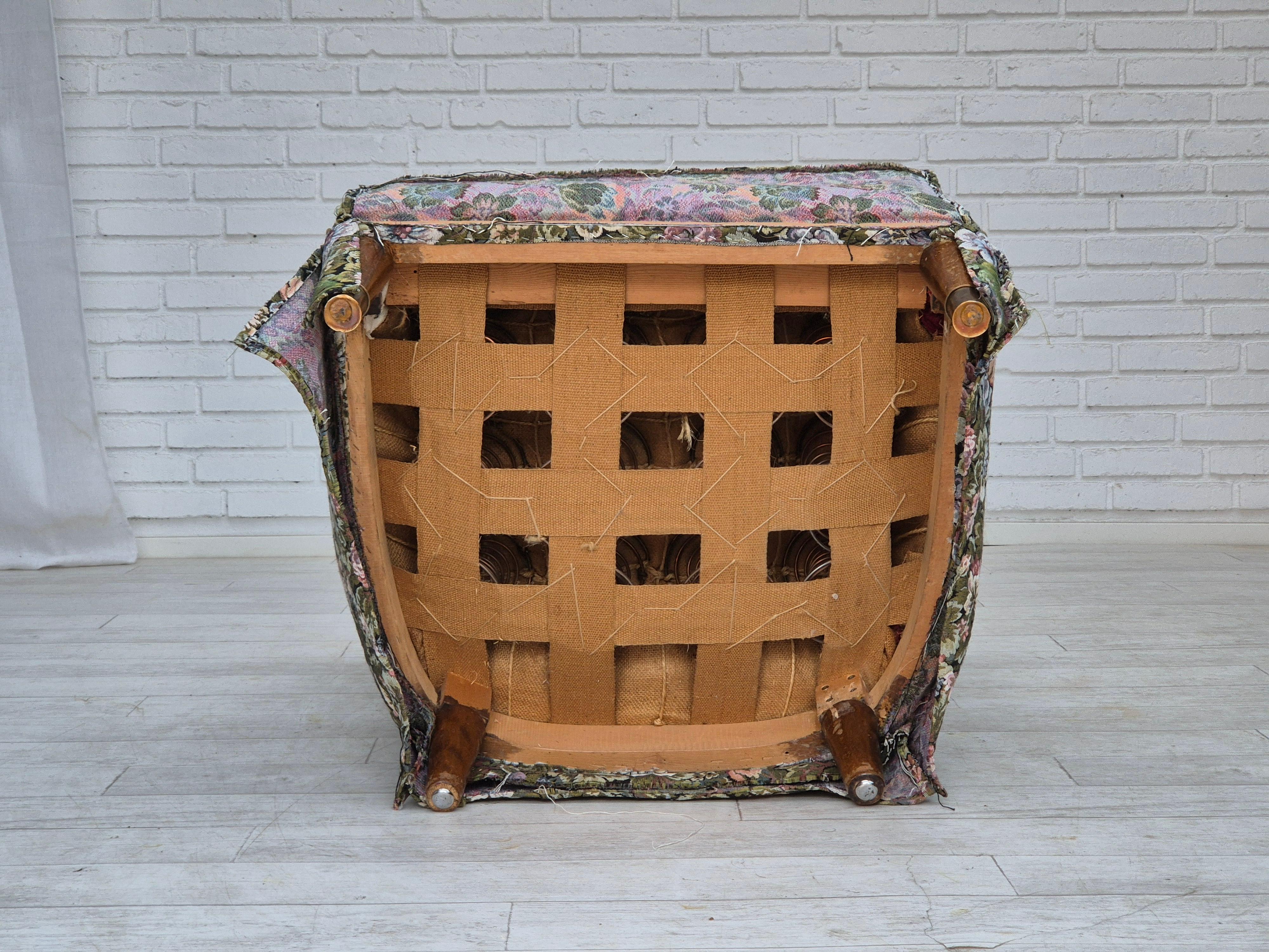 1970s, Danish armchair, reupholstered, flowers furniture fabric. For Sale 3
