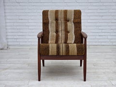 1970s, Danish armchair, teak wood, furniture wool fabric.