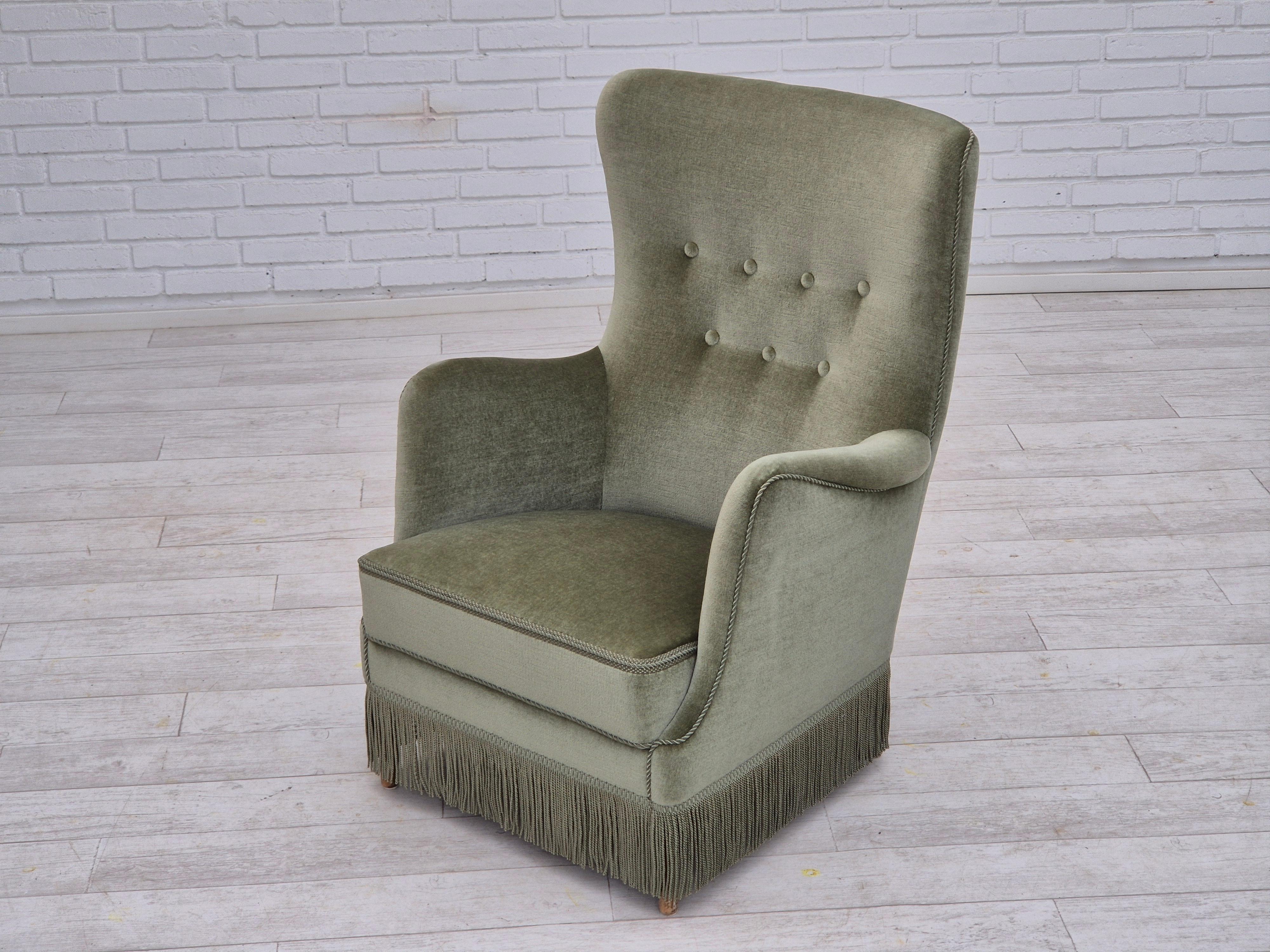 1970s, Danish armchair, velour, beech wood, original excellent condition. For Sale 9