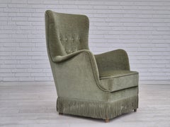 1970s, Danish armchair, velour, beech wood, original excellent condition.