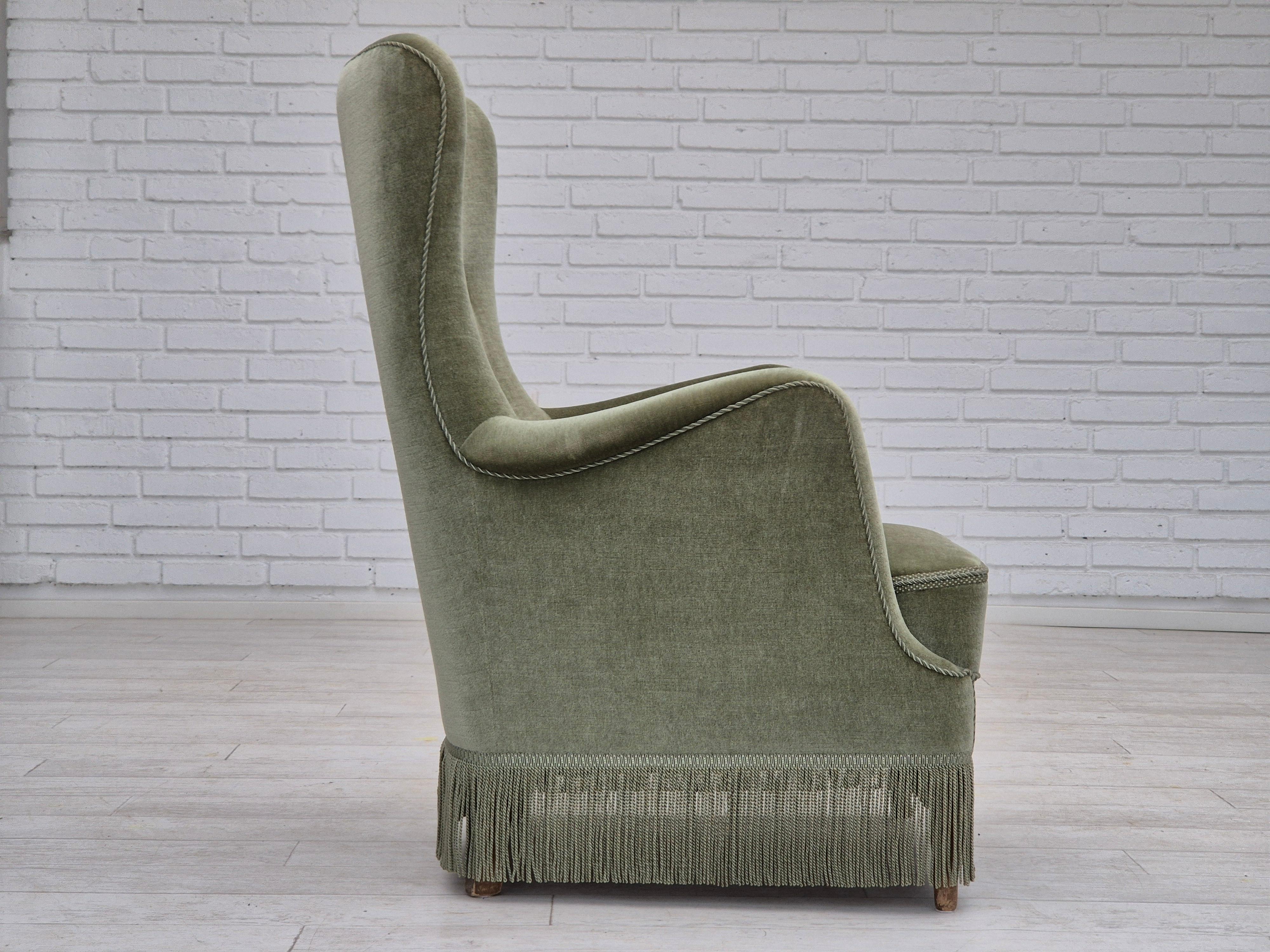 Late 20th Century 1970s, Danish armchair, velour, beech wood, original excellent condition. For Sale